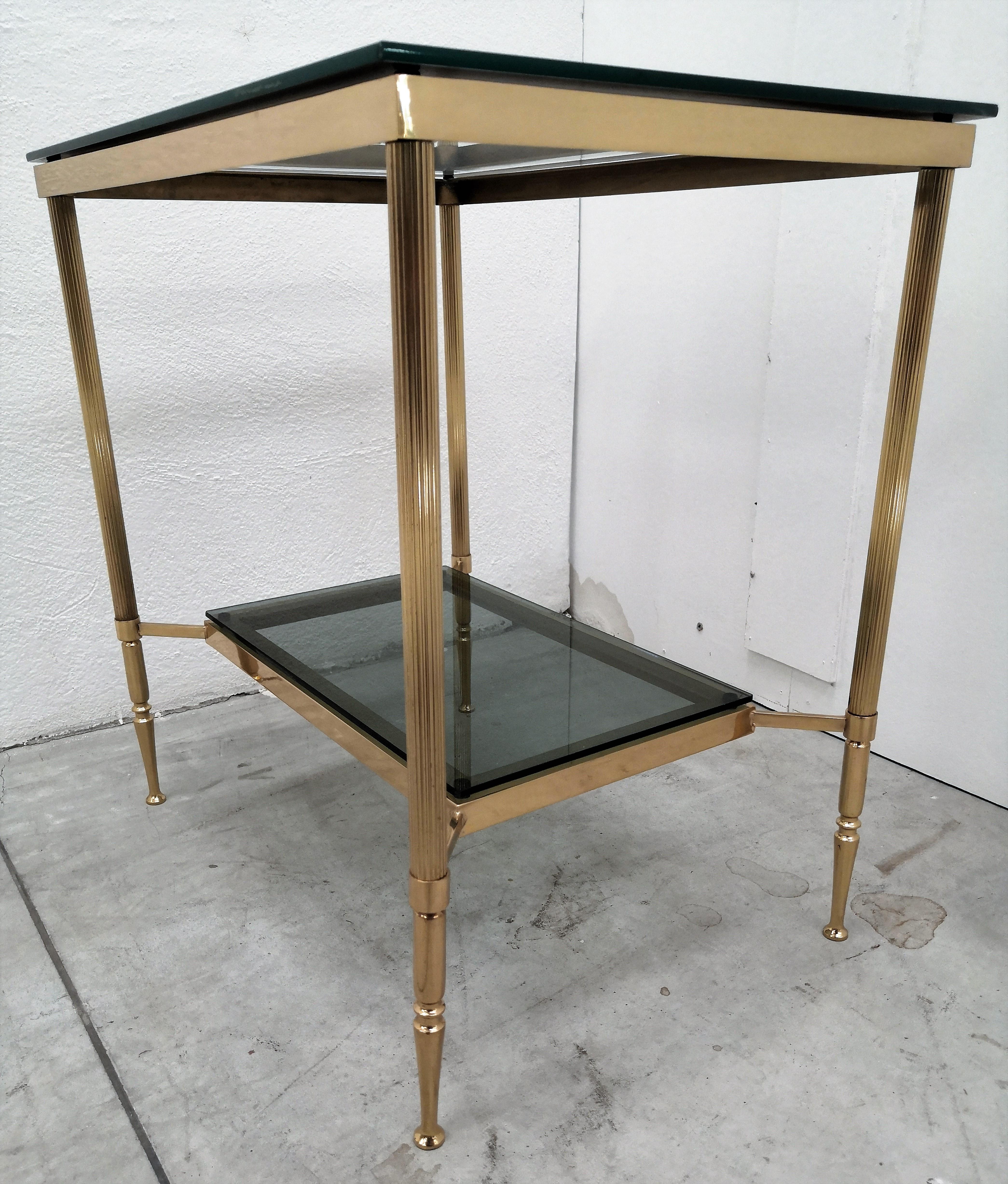 1980s Italian Modern Regency Neoclassical Brass and Mirror Glass Two-Tier Table 2