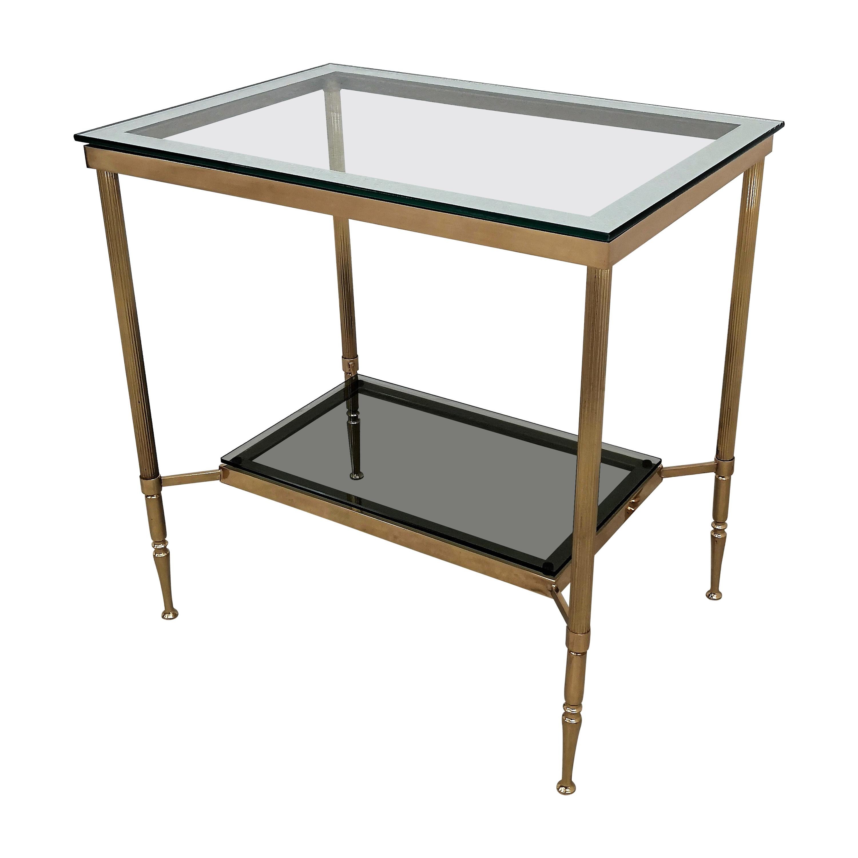 1980s Italian Modern Regency Neoclassical Brass and Mirror Glass Two-Tier Table
