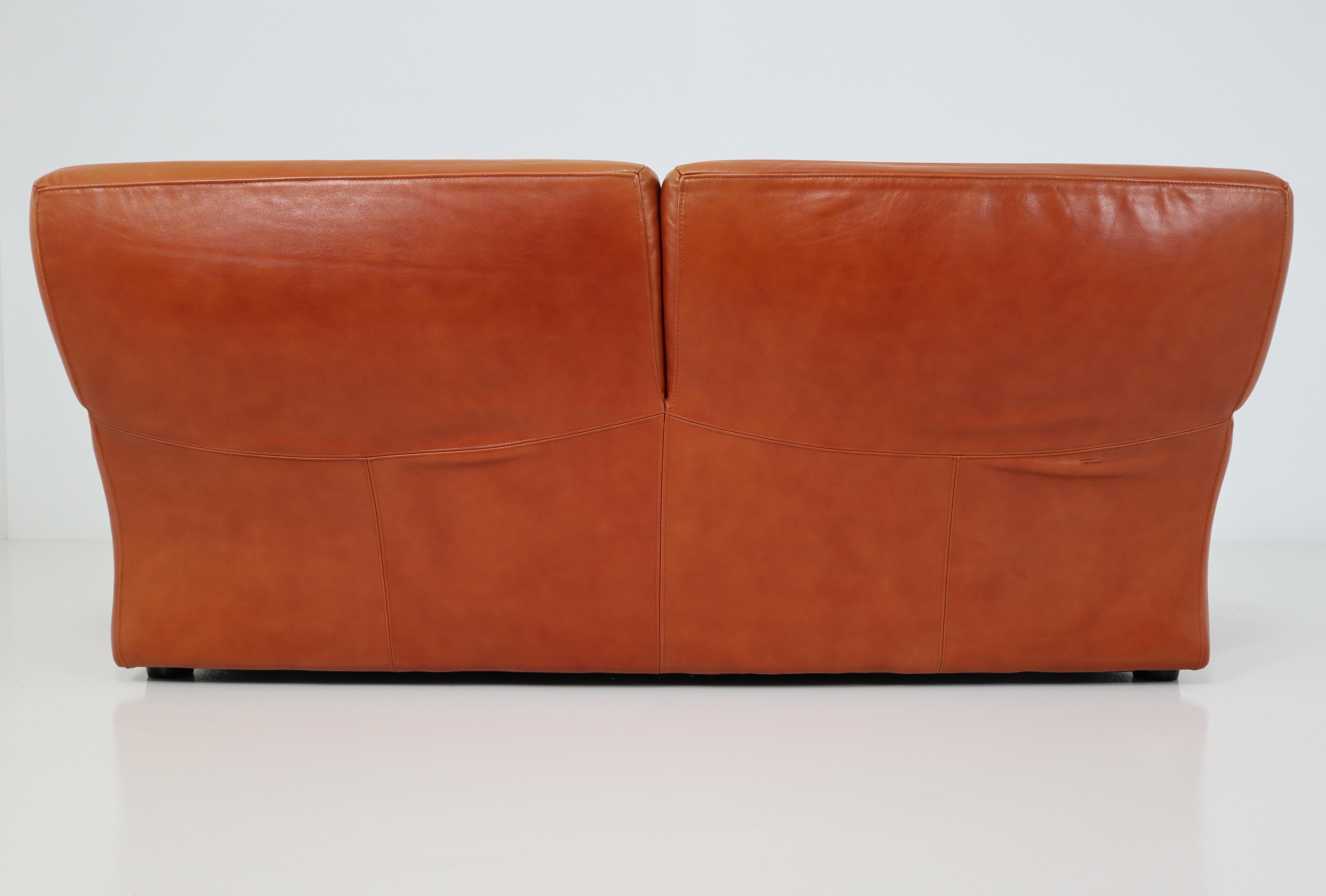 Mid-Century Modern 1980s Italian Molinari Cognac Color 'Bull' Leather Sofa Model 'Fatboy'