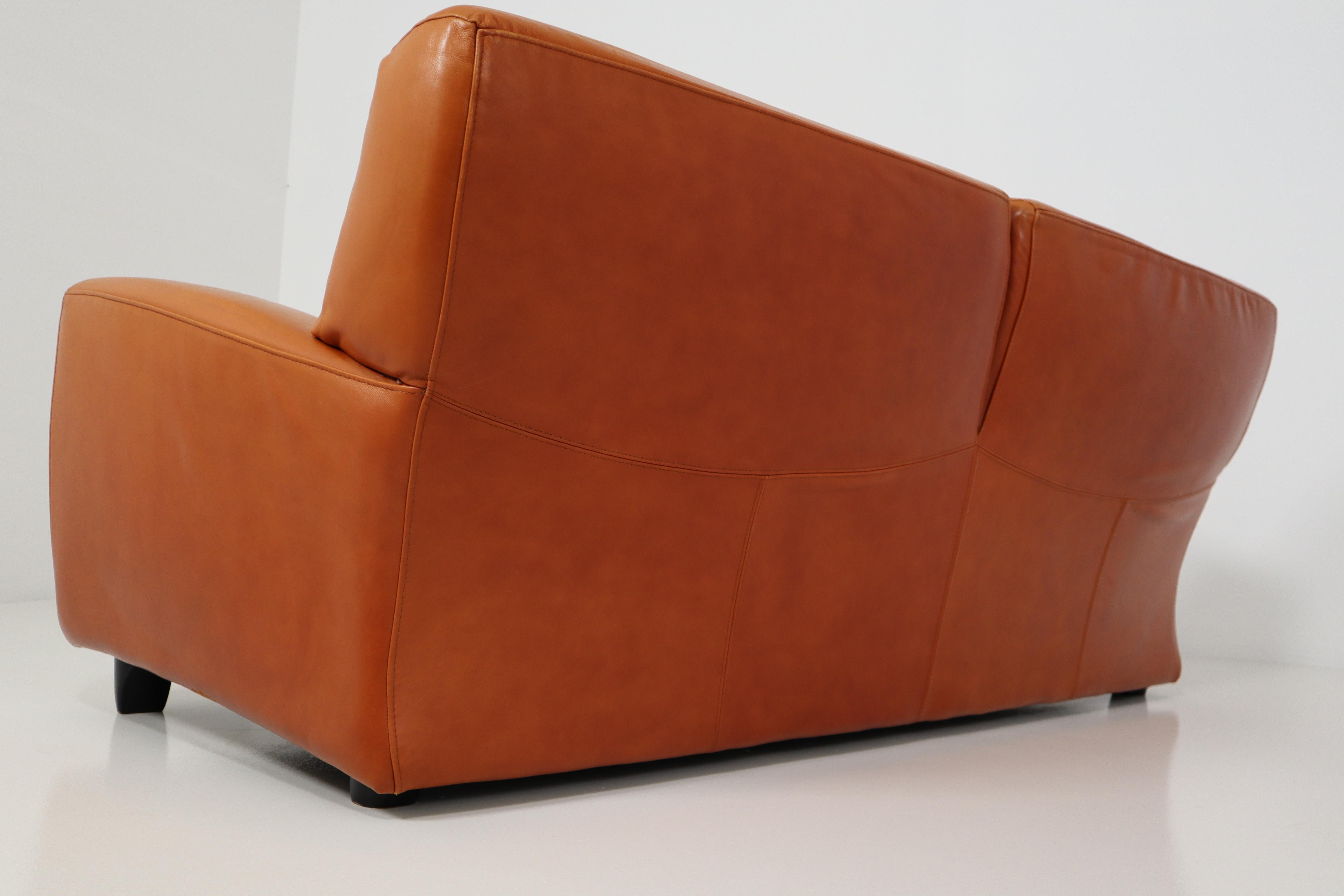 1980s Italian Molinari Cognac Color 'Bull' Leather Sofa Model 'Fatboy' In Good Condition In Almelo, NL
