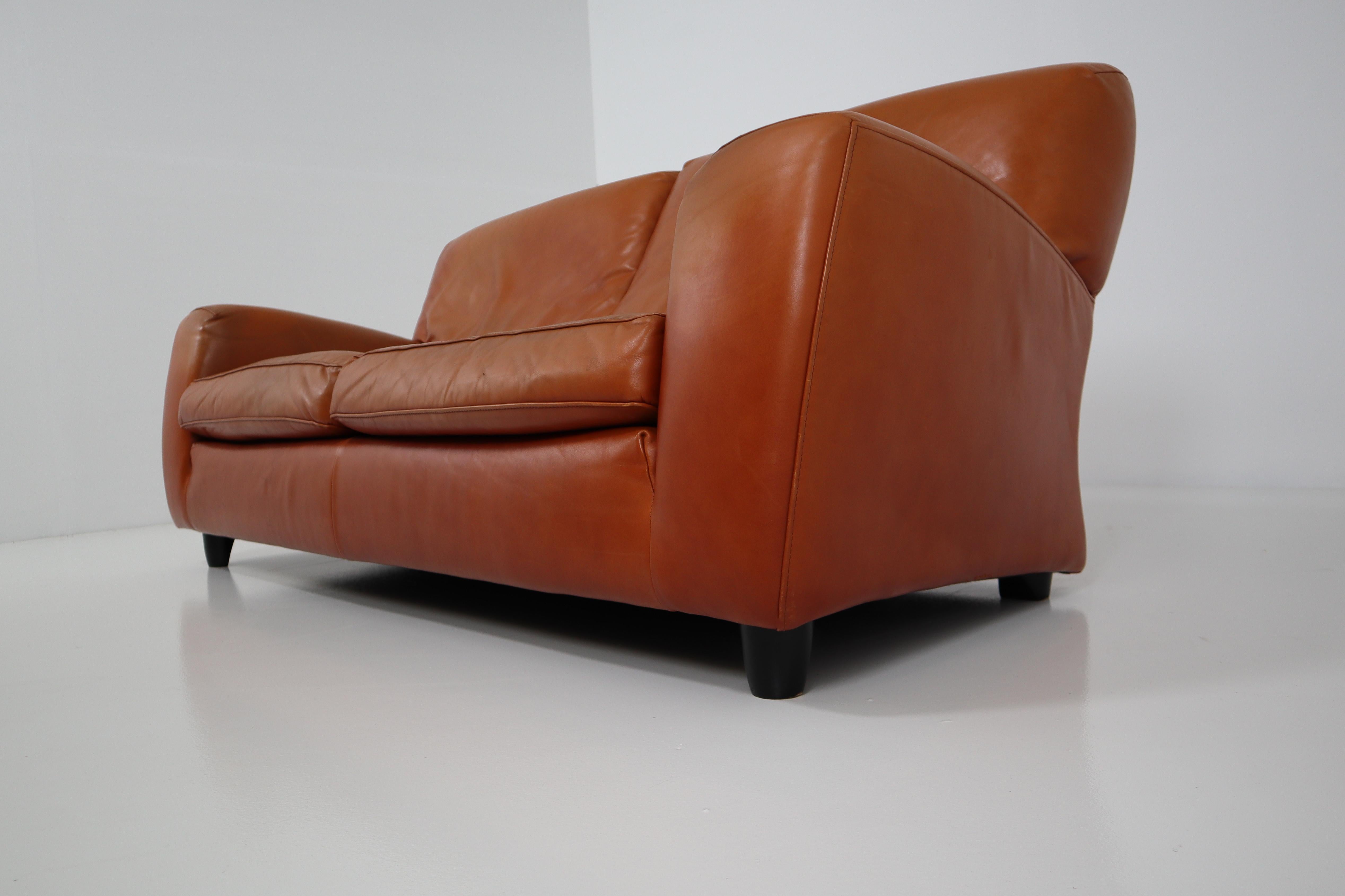 Late 20th Century 1980s Italian Molinari Cognac Color 'Bull' Leather Sofa Model 'Fatboy'