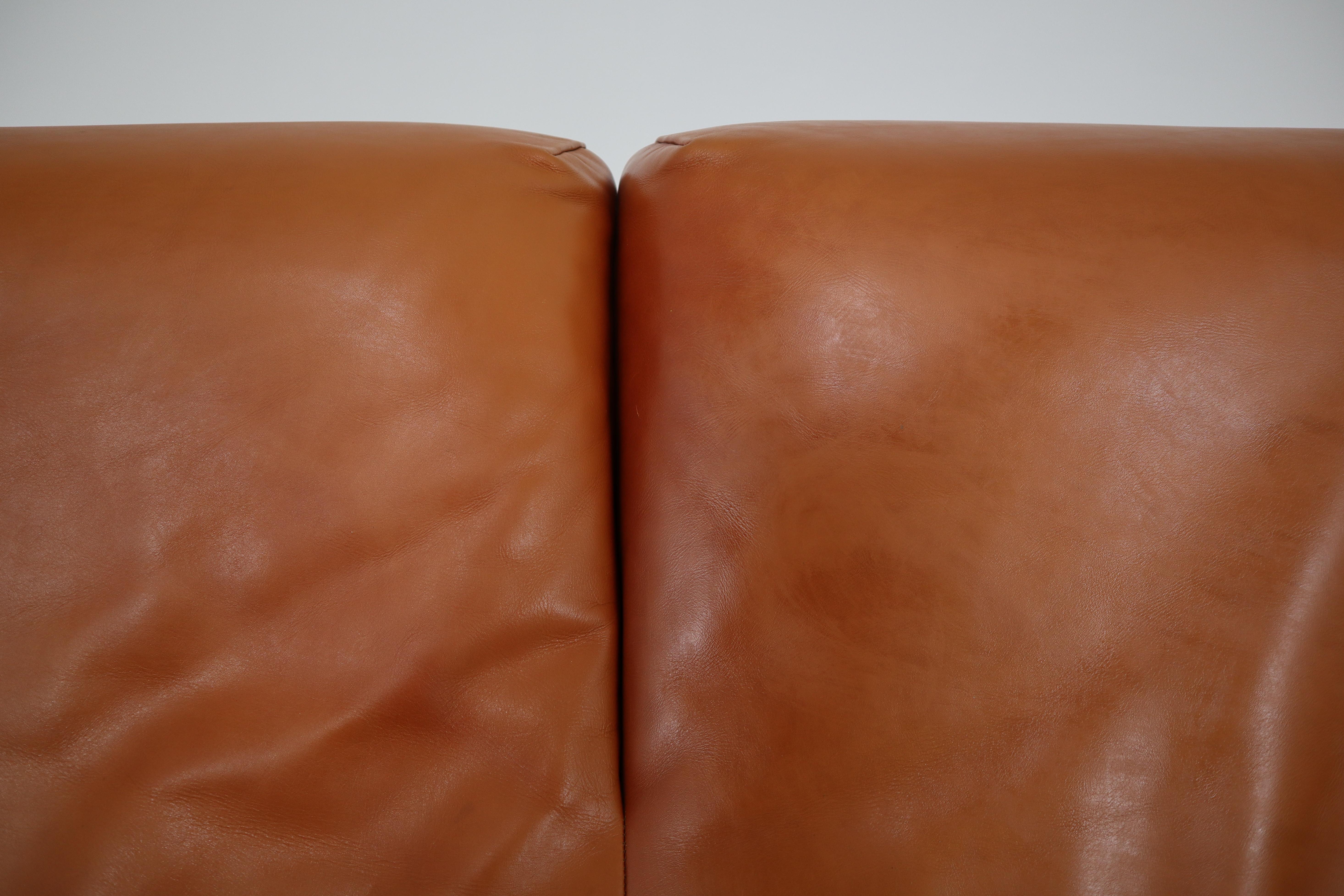 1980s Italian Molinari Cognac Color 'Bull' Leather Sofa Model 'Fatboy' 1
