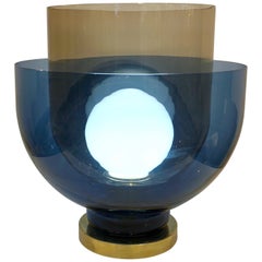 1980s Italian Monumental Blue Smoked Murano Glass Modern Round Lamp/Floor Lamp