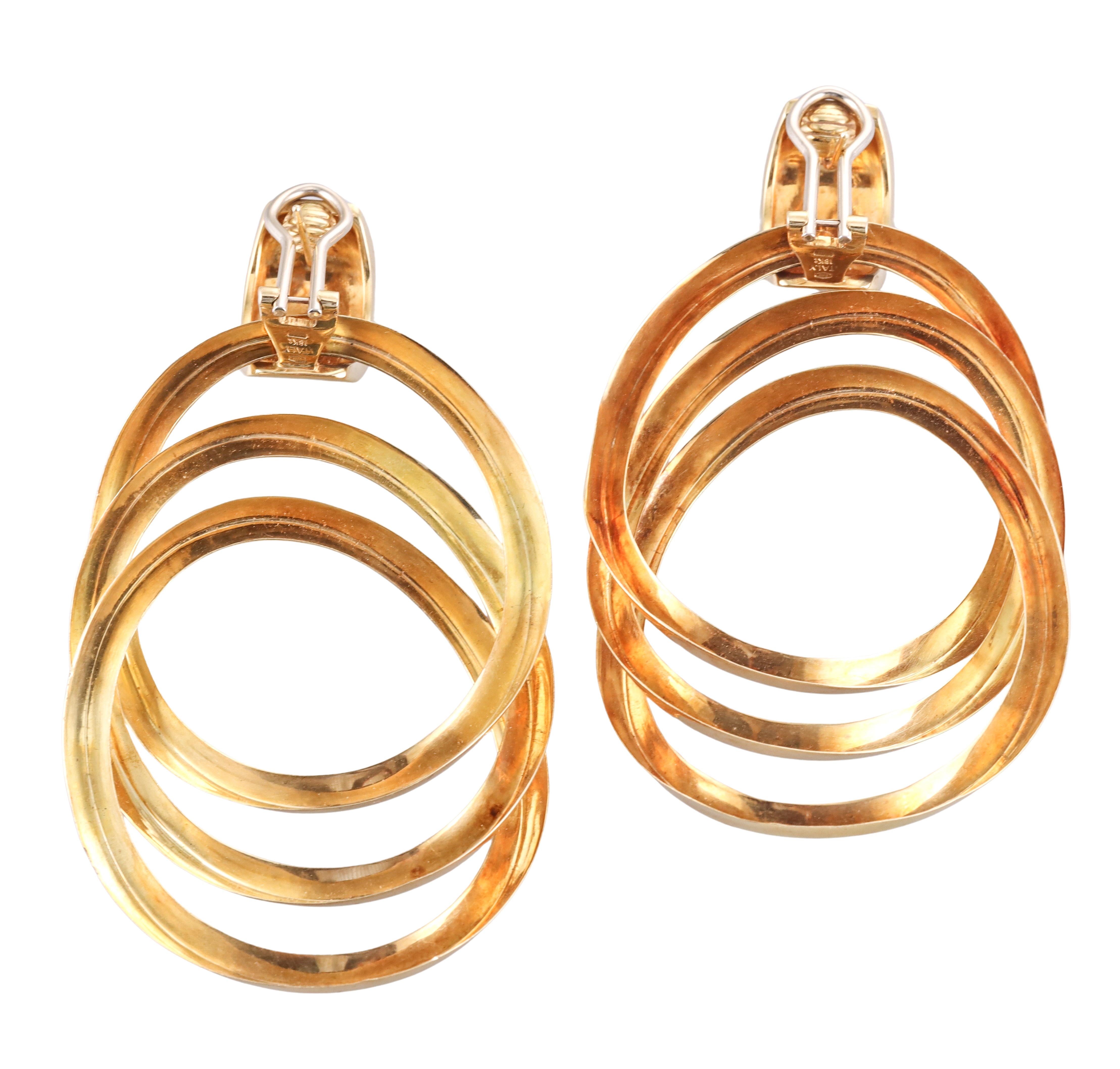 1980s Italian Multi Circle Gold Drop Earrings In Excellent Condition For Sale In New York, NY