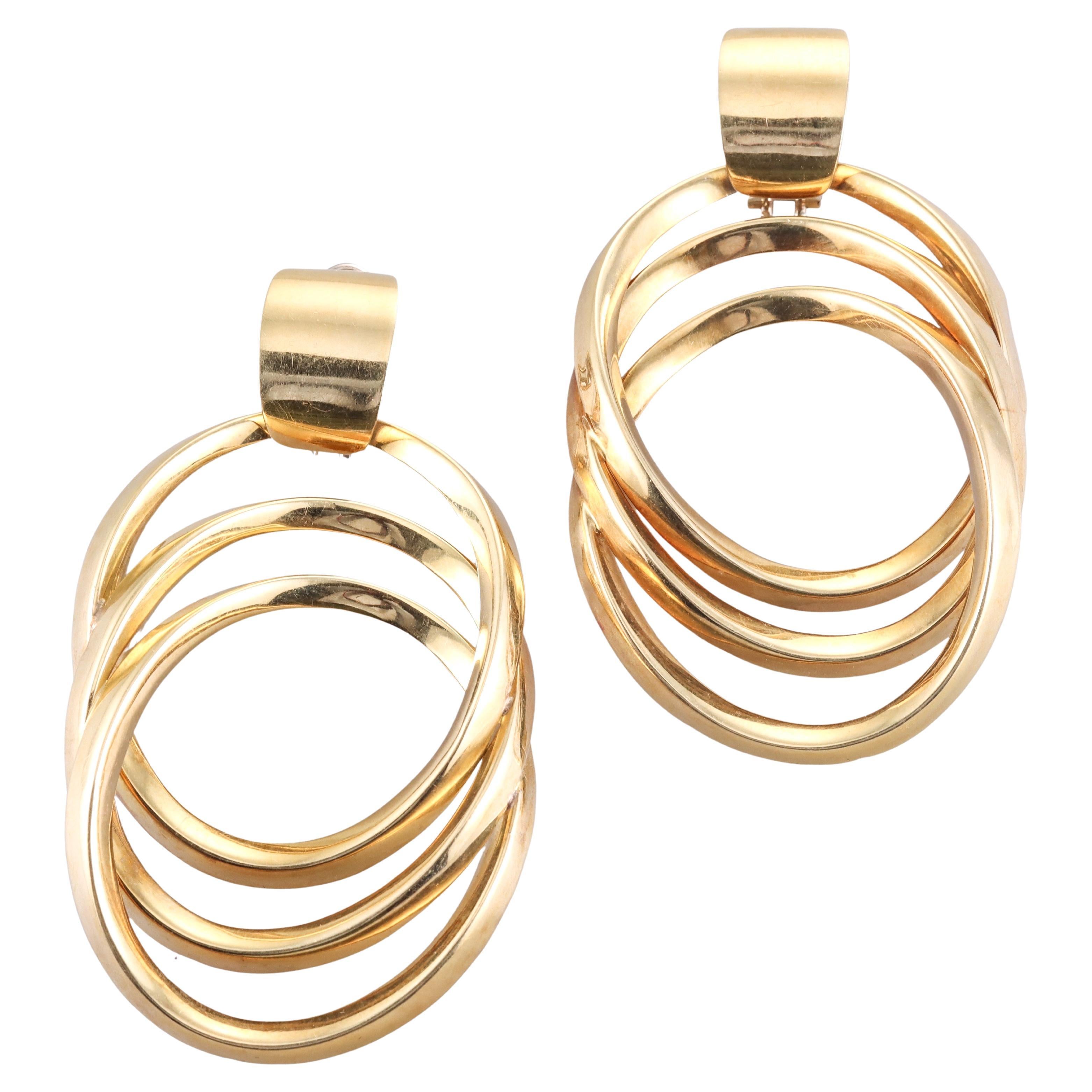 1980s Italian Multi Circle Gold Drop Earrings For Sale