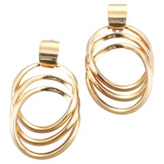 Vintage 1980s Italian Multi Circle Gold Drop Earrings