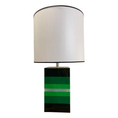 1980s Italian Multi-Color Green Striped Lucite Lamp