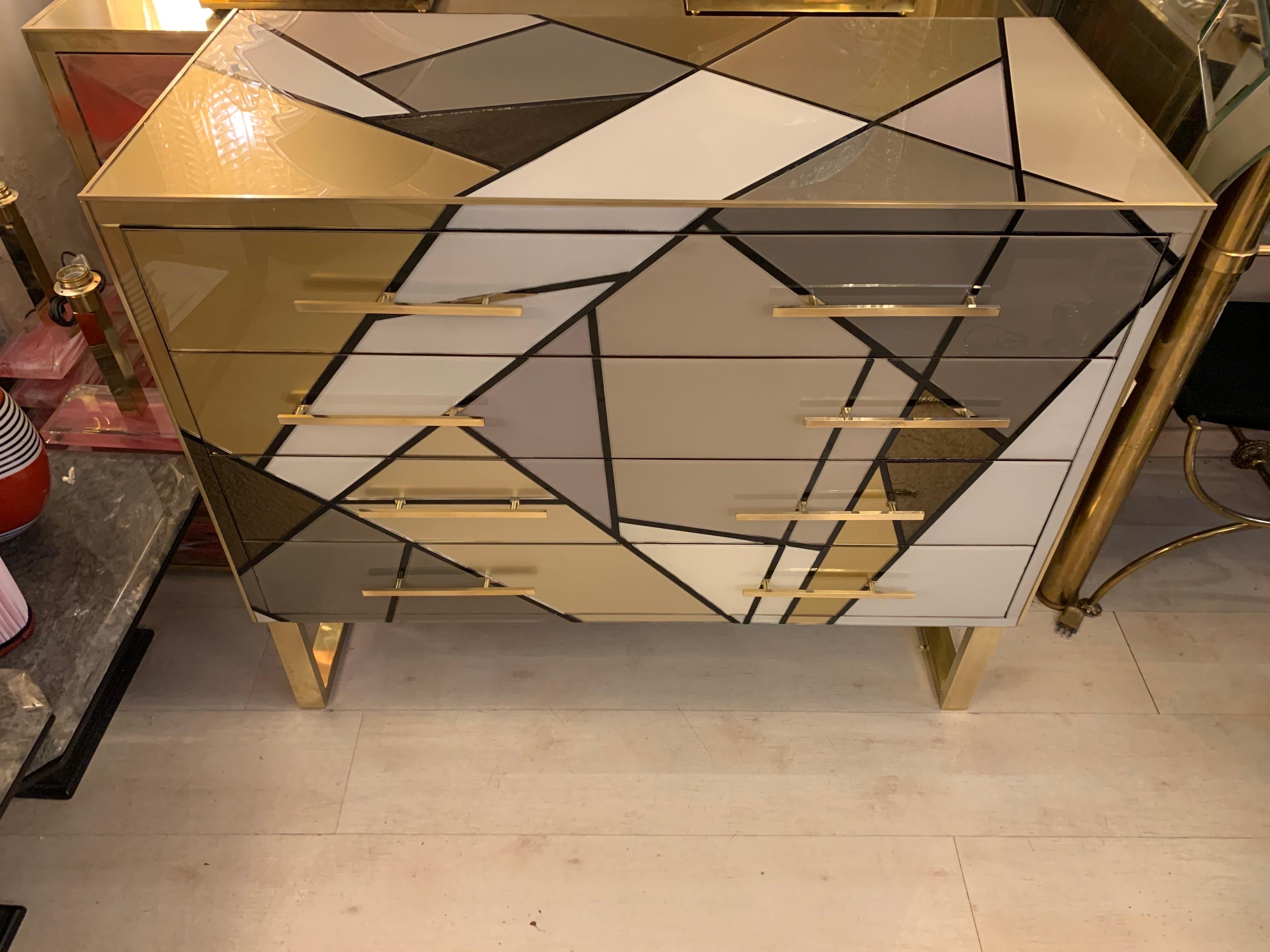 1980s Italian Multicolored Opaline Glass Chest of Drawers with Geometric Design For Sale 5