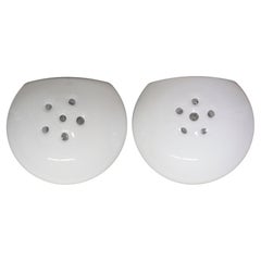 1980s Italian Pair Round Murano Glass Sconces White Color