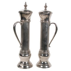 1980s Italian Pair of Silver Plated Metal Pepper Pots