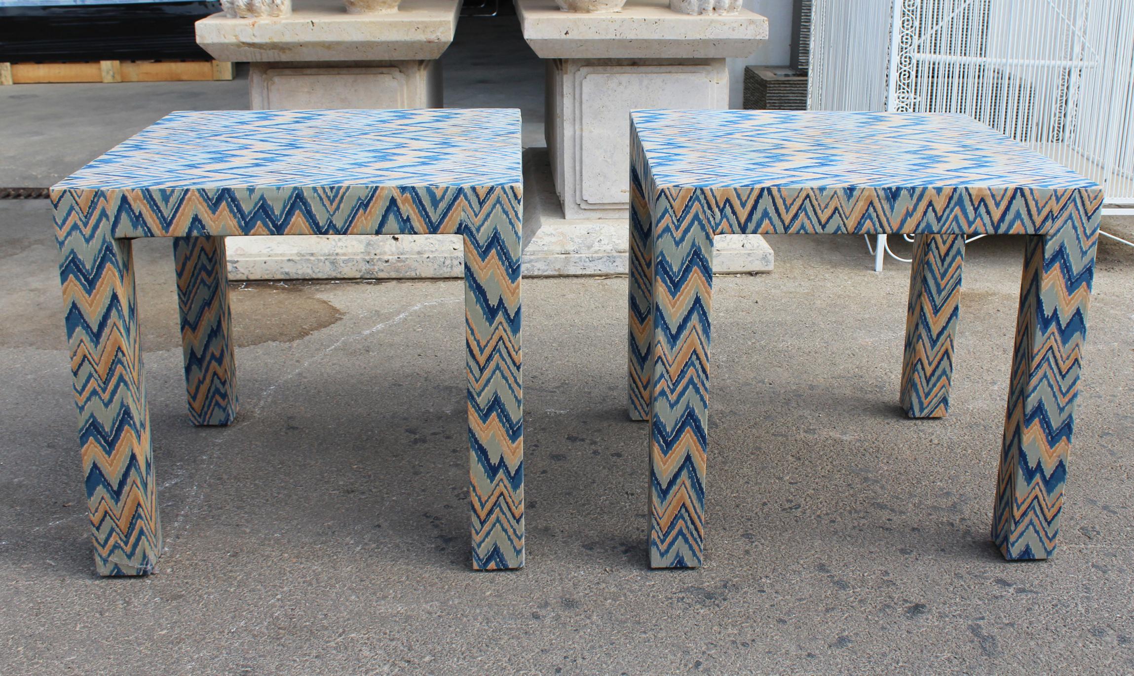 1980s Italian pair of upholstered side tables.