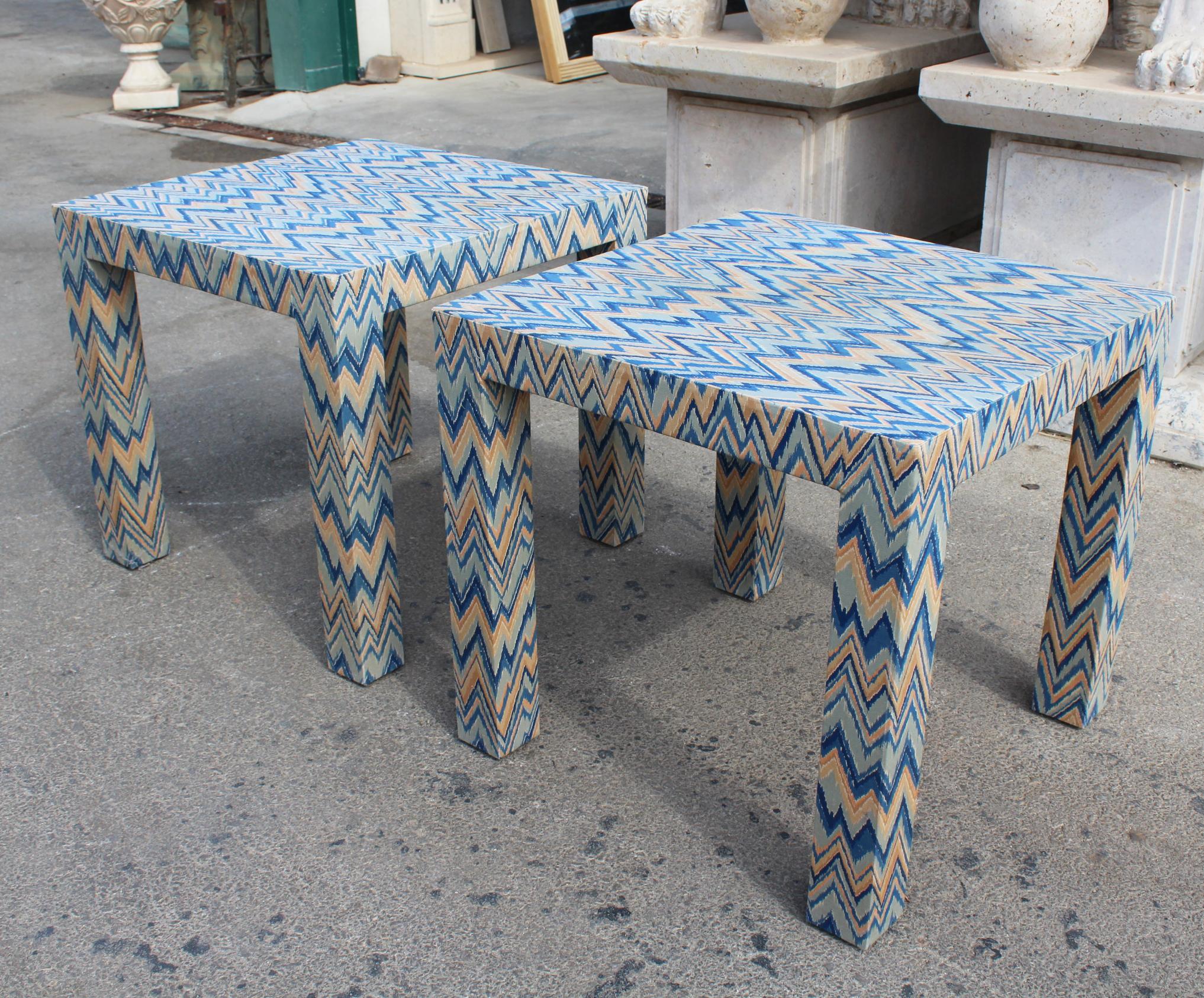 Fabric 1980s Italian Pair of Upholstered Side Tables