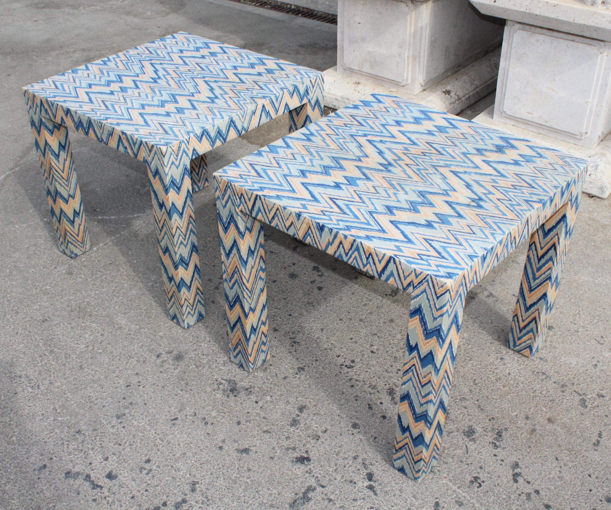 1980s Italian Pair of Upholstered Side Tables 1