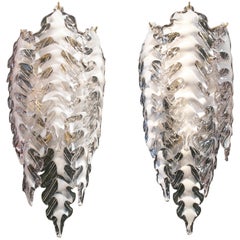 1980s Italian Pair of Venetian Murano Glass Wall Lamps with Bronze Holders