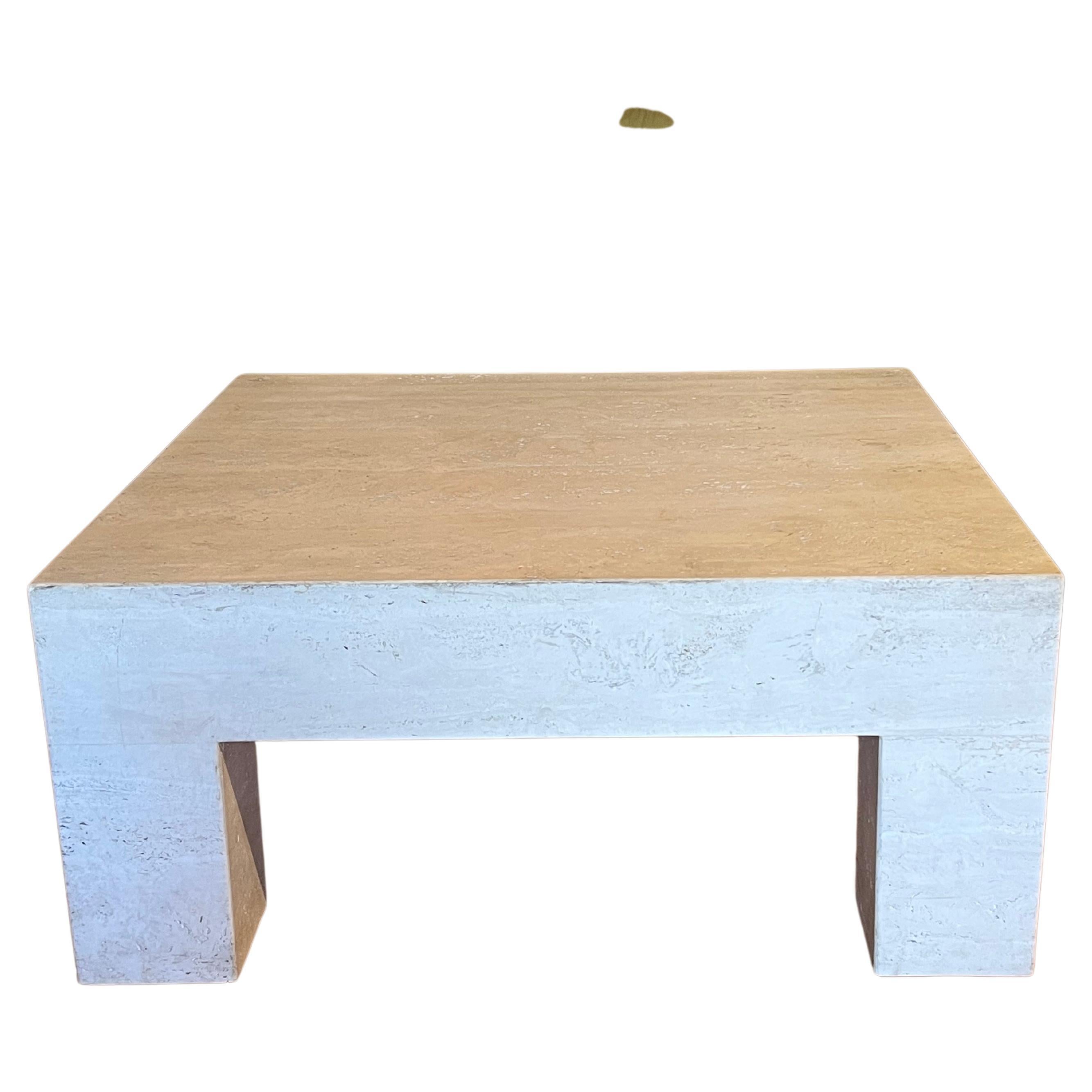 1980’s Italian Parsons Travertine Coffee Table For Sale