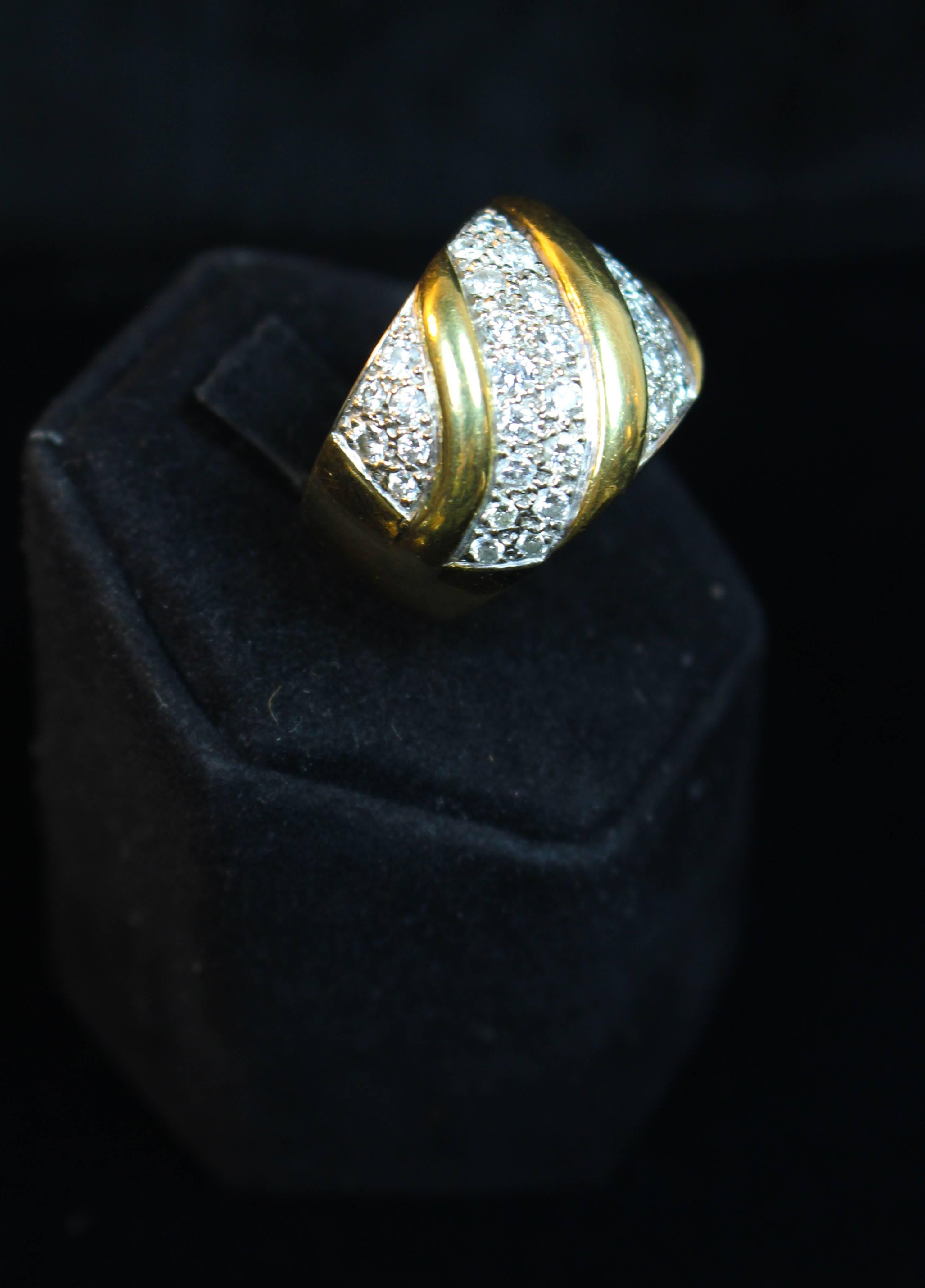 1980s Italian Pave Diamond in 18K yellow and white gold Ring In Excellent Condition For Sale In Los Angeles, CA