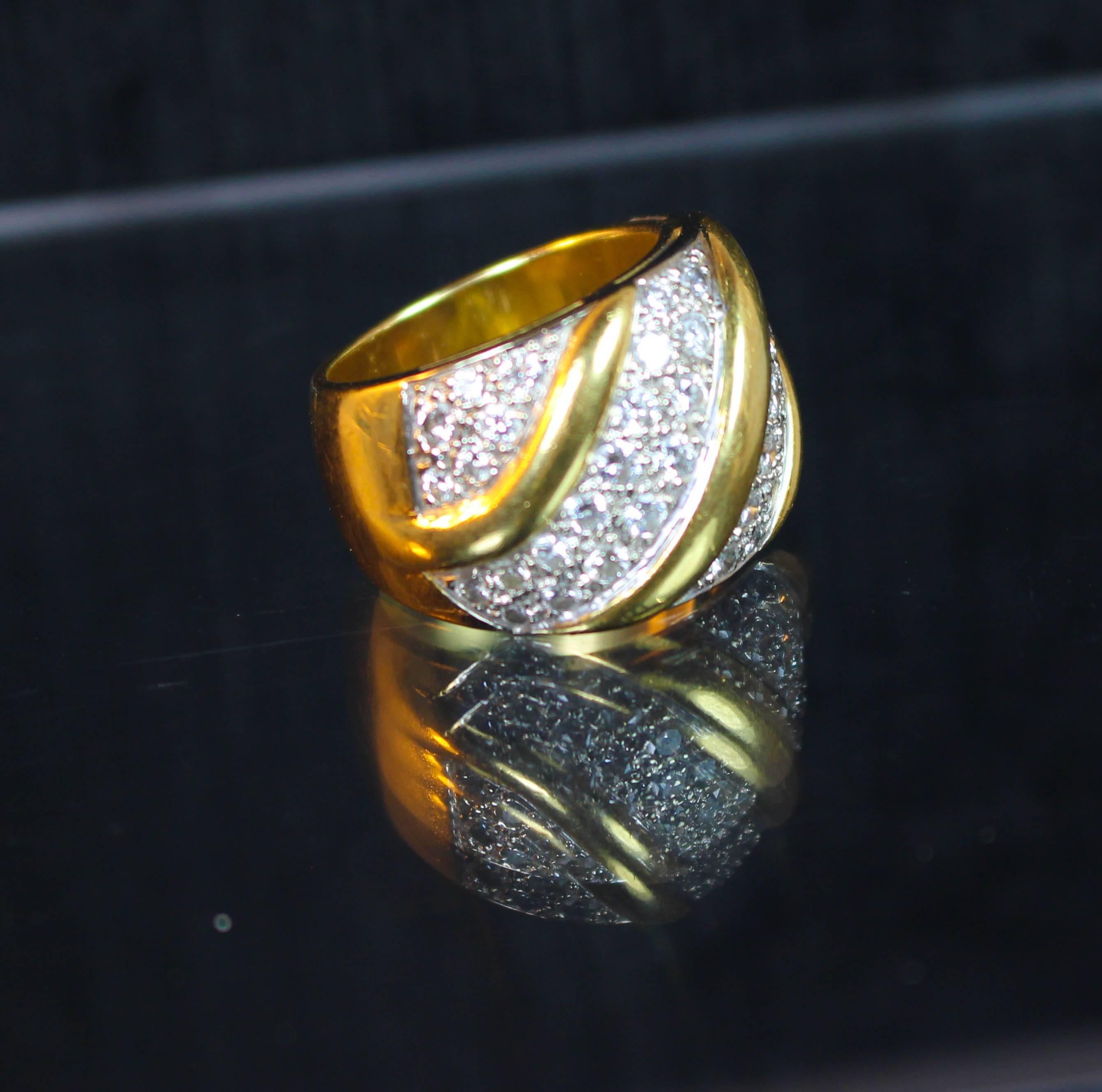 Women's 1980s Italian Pave Diamond in 18K yellow and white gold Ring For Sale