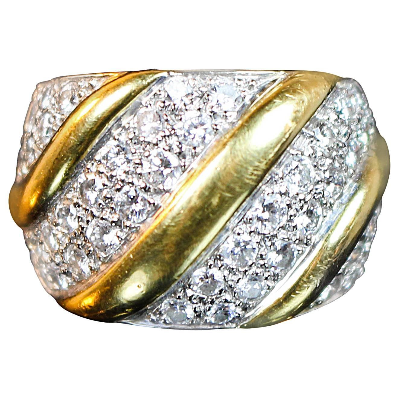 1980s Italian Pave Diamond in 18K yellow and white gold Ring For Sale
