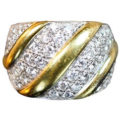1980er Jahre Italienischer Pave-Diamantring aus 18K Gelb- und Weißgold