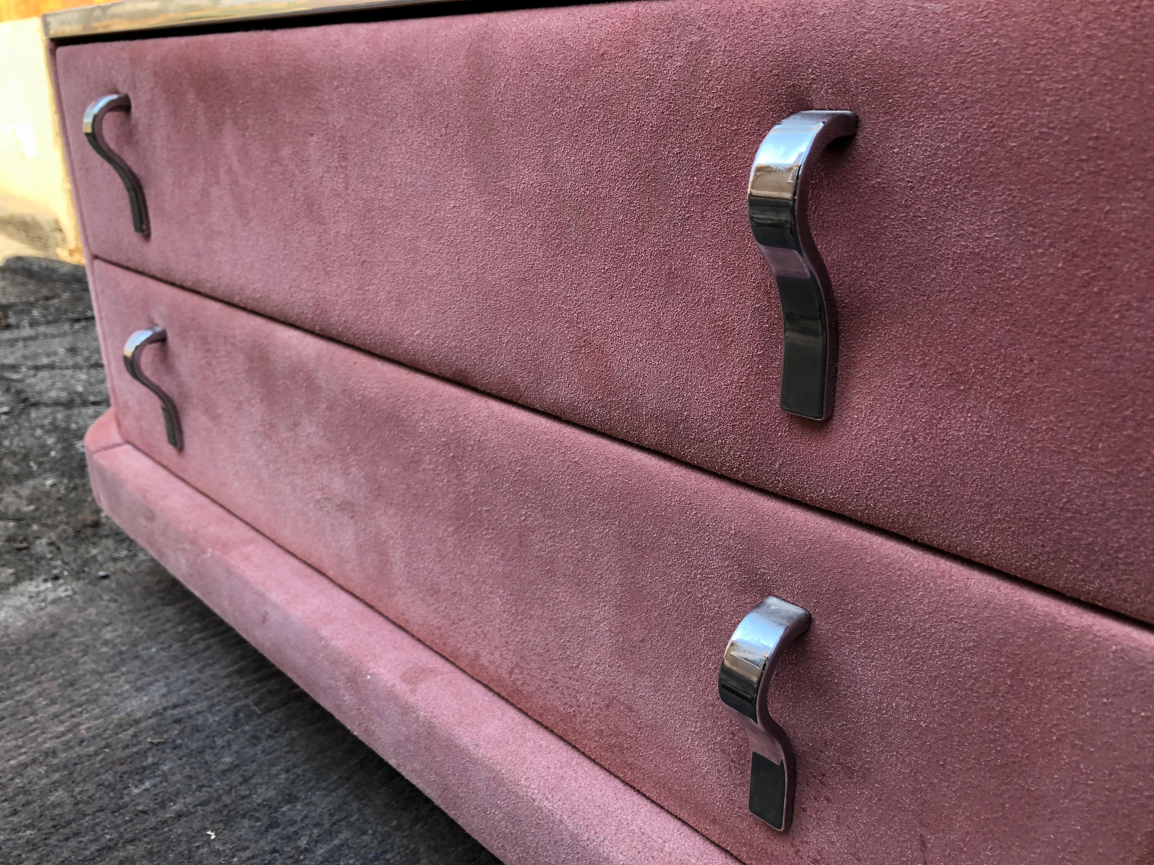 Late 20th Century 1980s Italian Pink Suede, Rosewood Laminate and Chrome Dresser