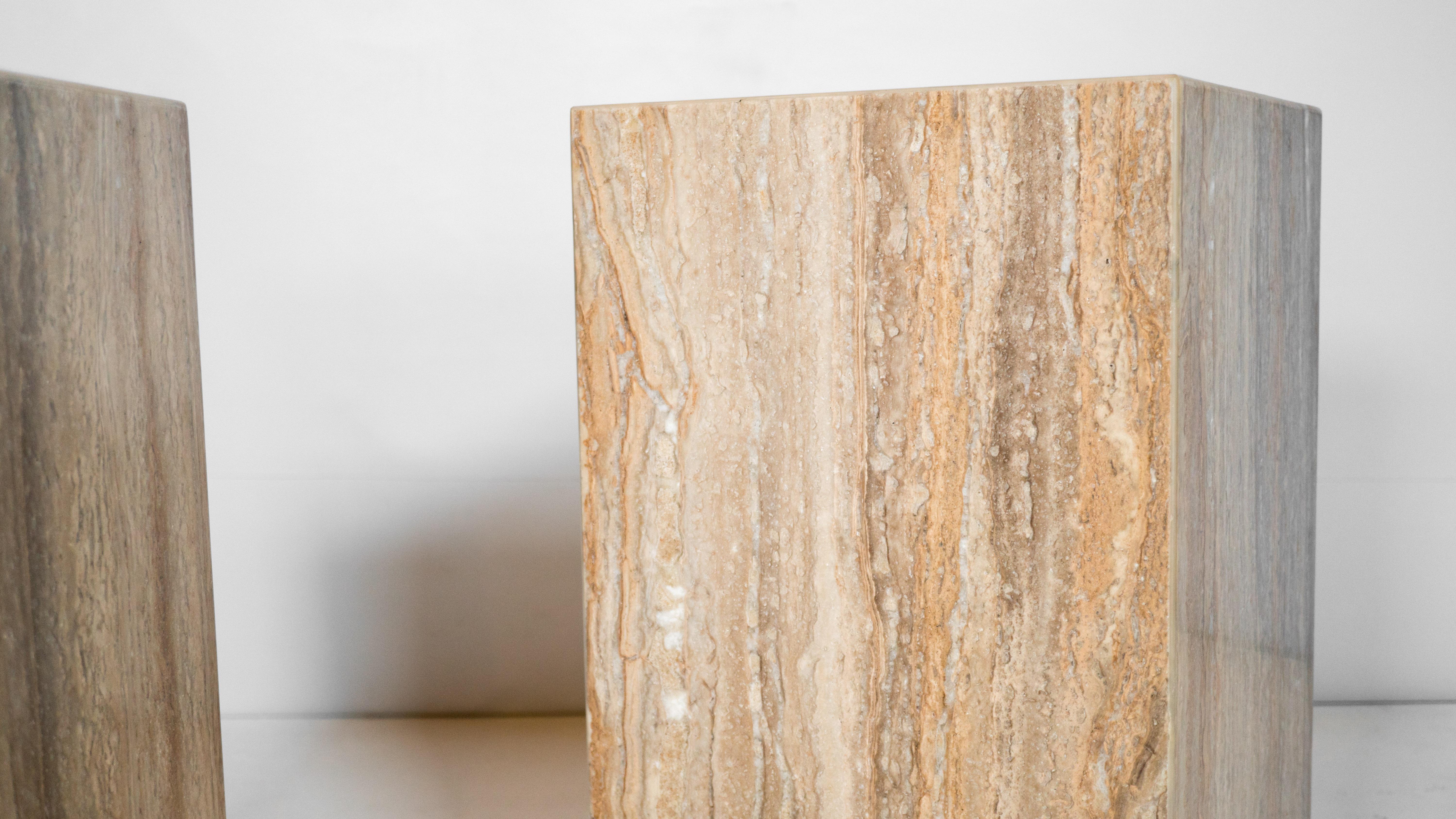 1980s Italian Polished Travertine Tower Cube Side Tables - a Pair For Sale 8