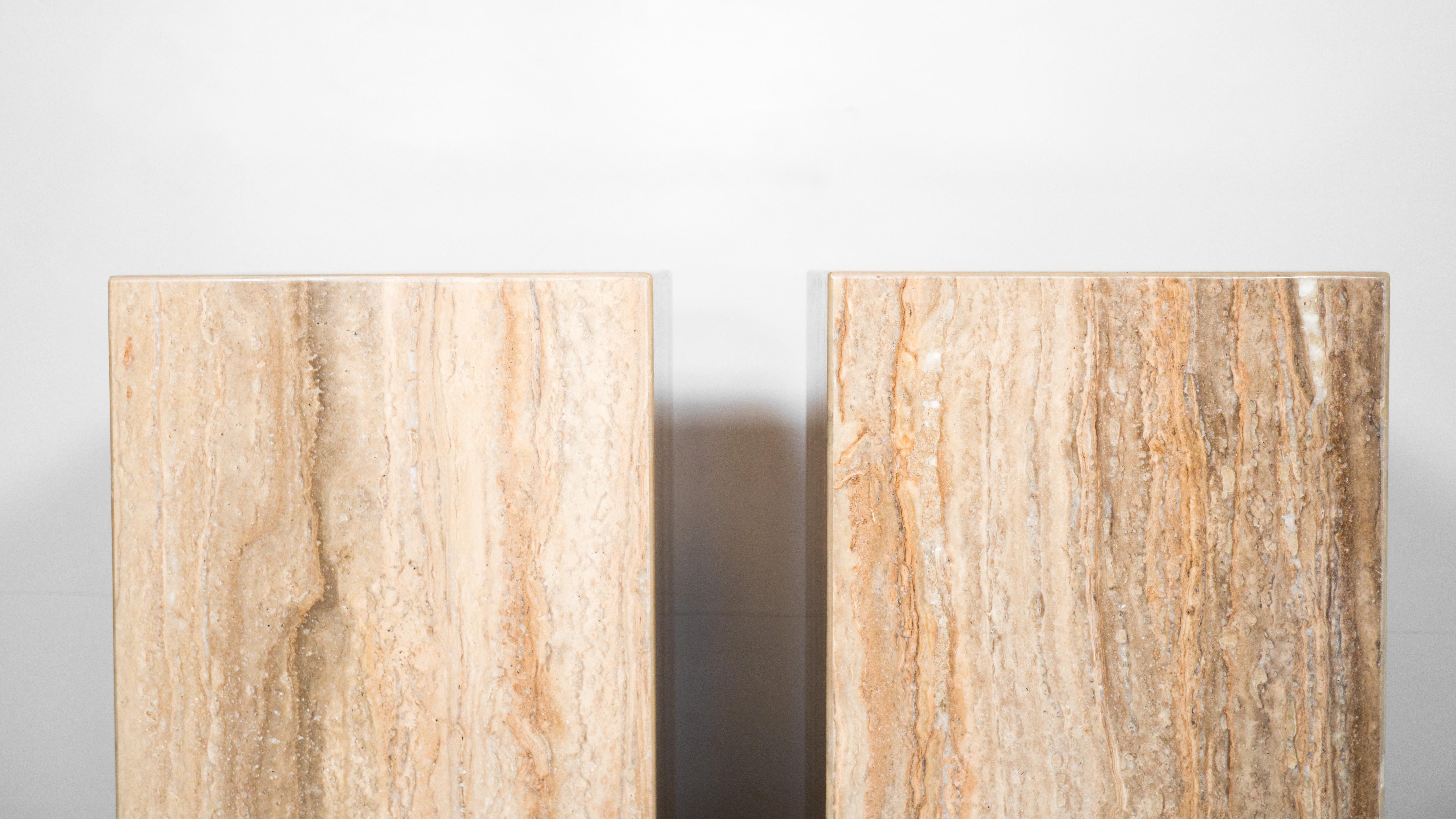 Post-Modern 1980s Italian Polished Travertine Tower Cube Side Tables - a Pair For Sale