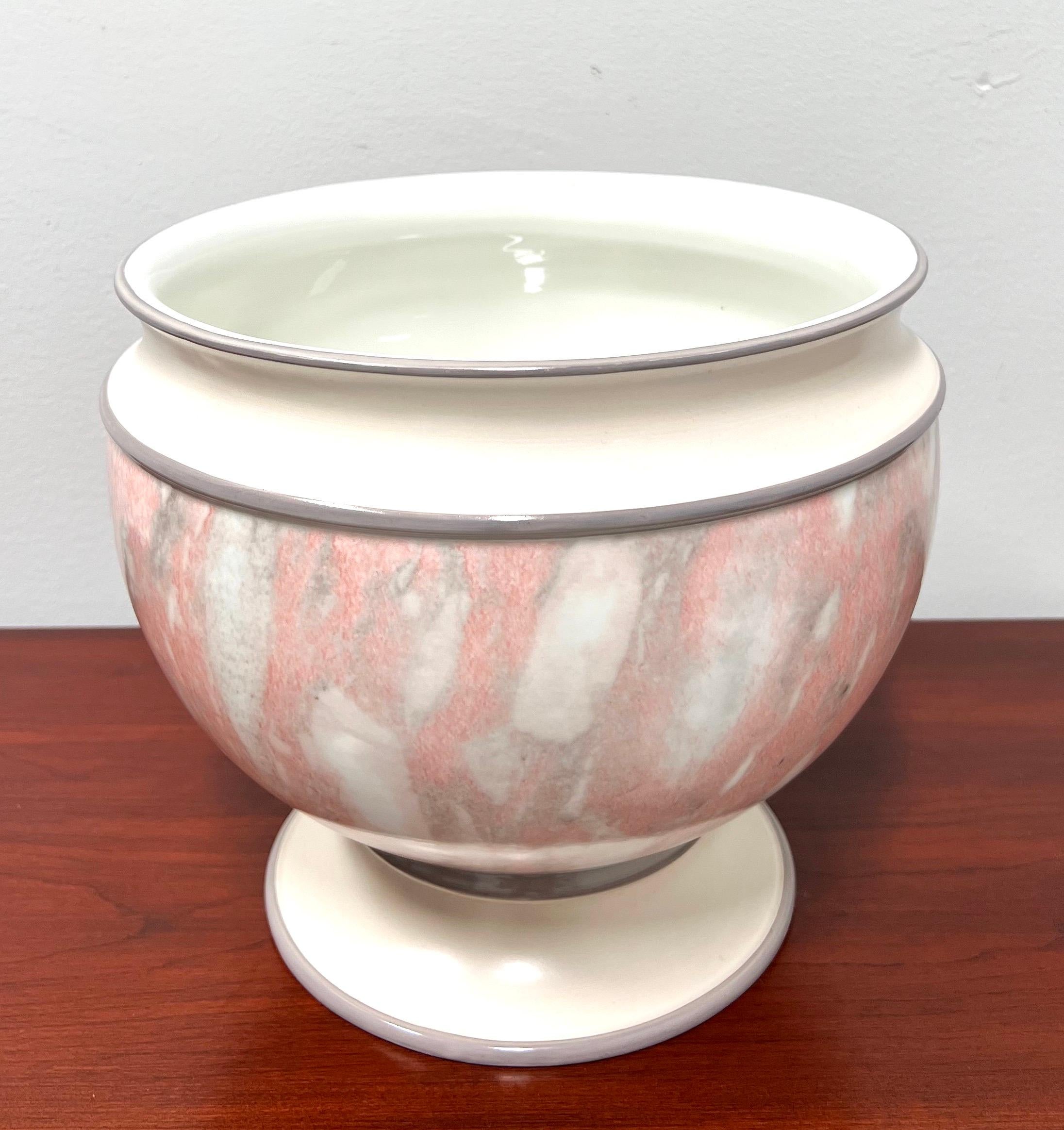 1980's Italian Porcelain Large Footed Centerpiece Bowl In Good Condition For Sale In Charlotte, NC