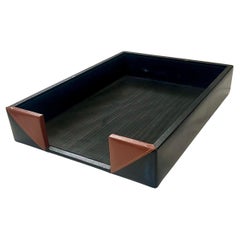 1980's Italian Postmodern Leather Modernist Paper Desk Tray