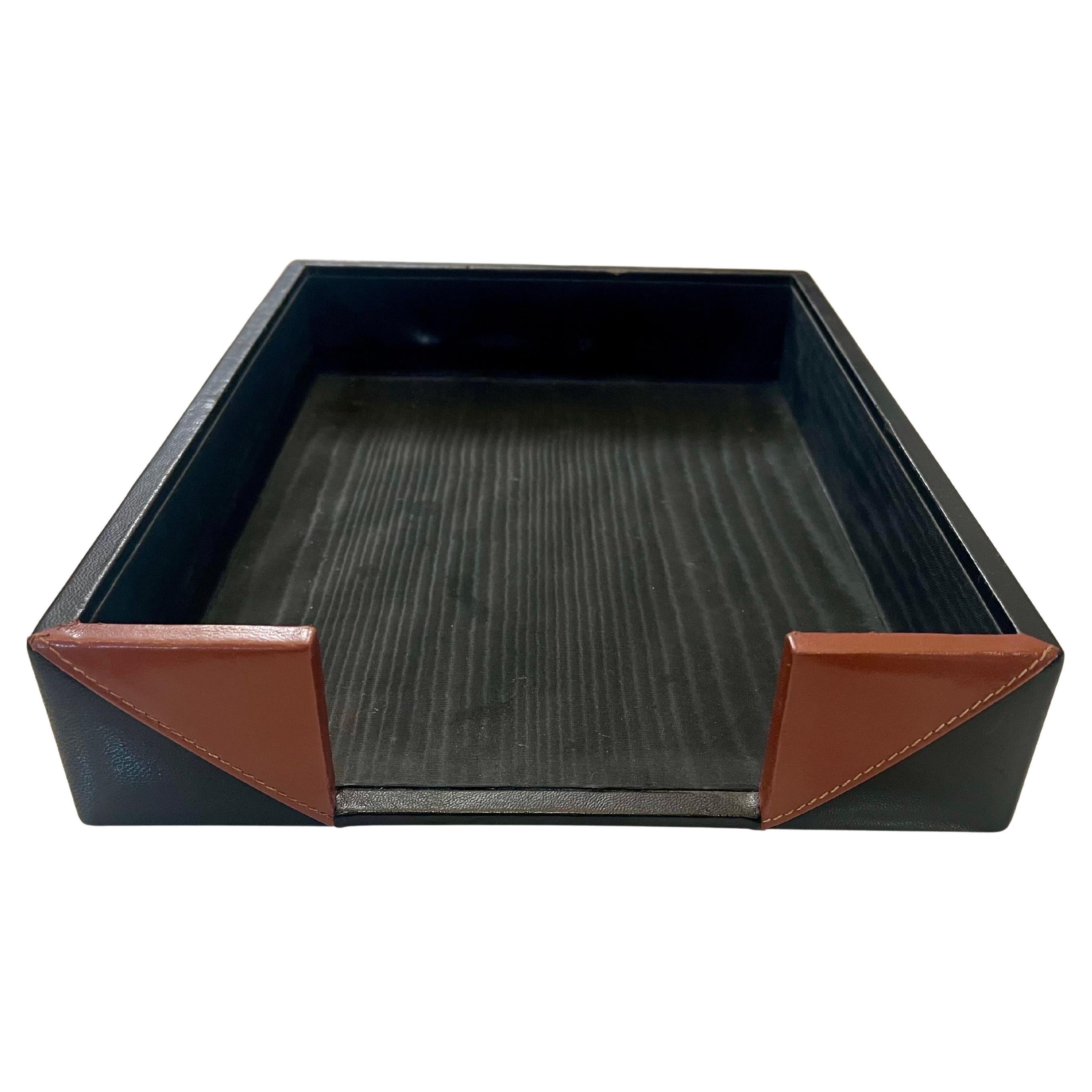 1980's Italienische Postmoderne Leder Modernist Papier Schreibtisch Tablett