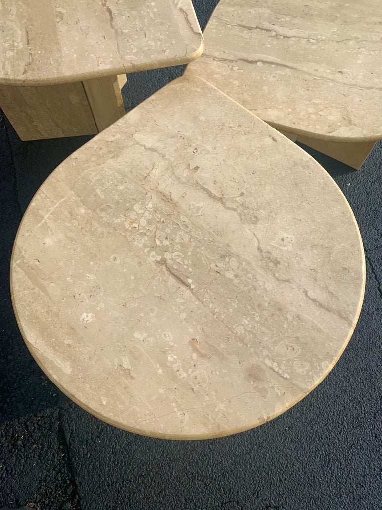 20th Century 1980s Italian Postmodern Modular Coffee and Nesting Tables, in Travertine For Sale
