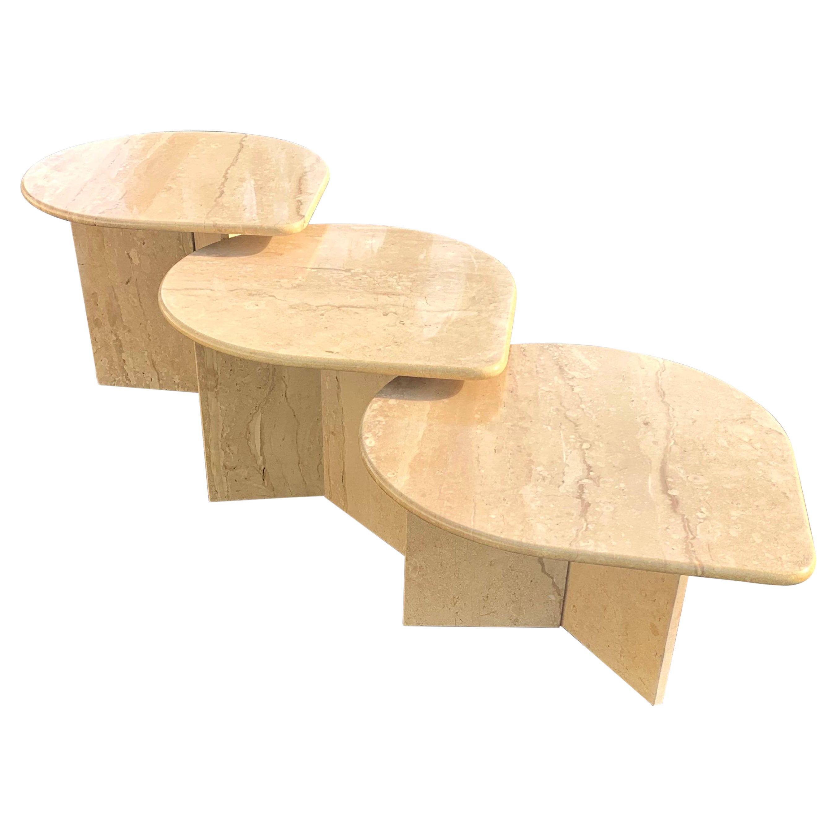 1980s Italian Postmodern Modular Coffee and Nesting Tables, in Travertine