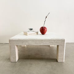 1980 Italian Postmodern Square Travertine Stone Parsons Coffee Table