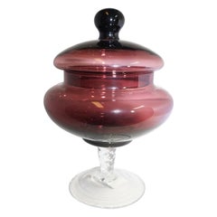 Vintage 1980s Italian Purple Murano Blown Glass Tall Jar with Lid