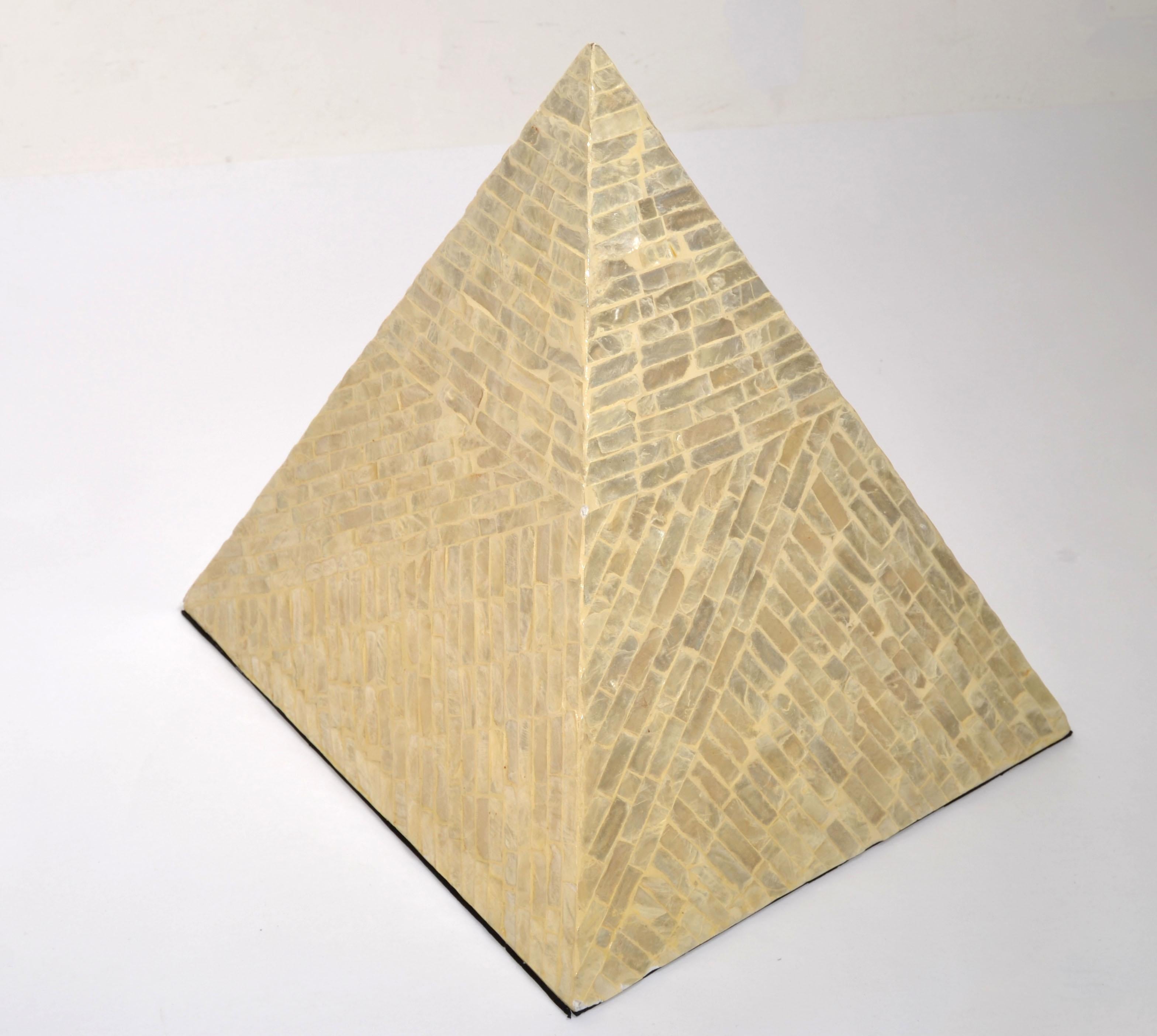 20th Century 1980s Italian Pyramid Mother Of Pearl Wood Sculpture Decorative Object Fine Art  For Sale