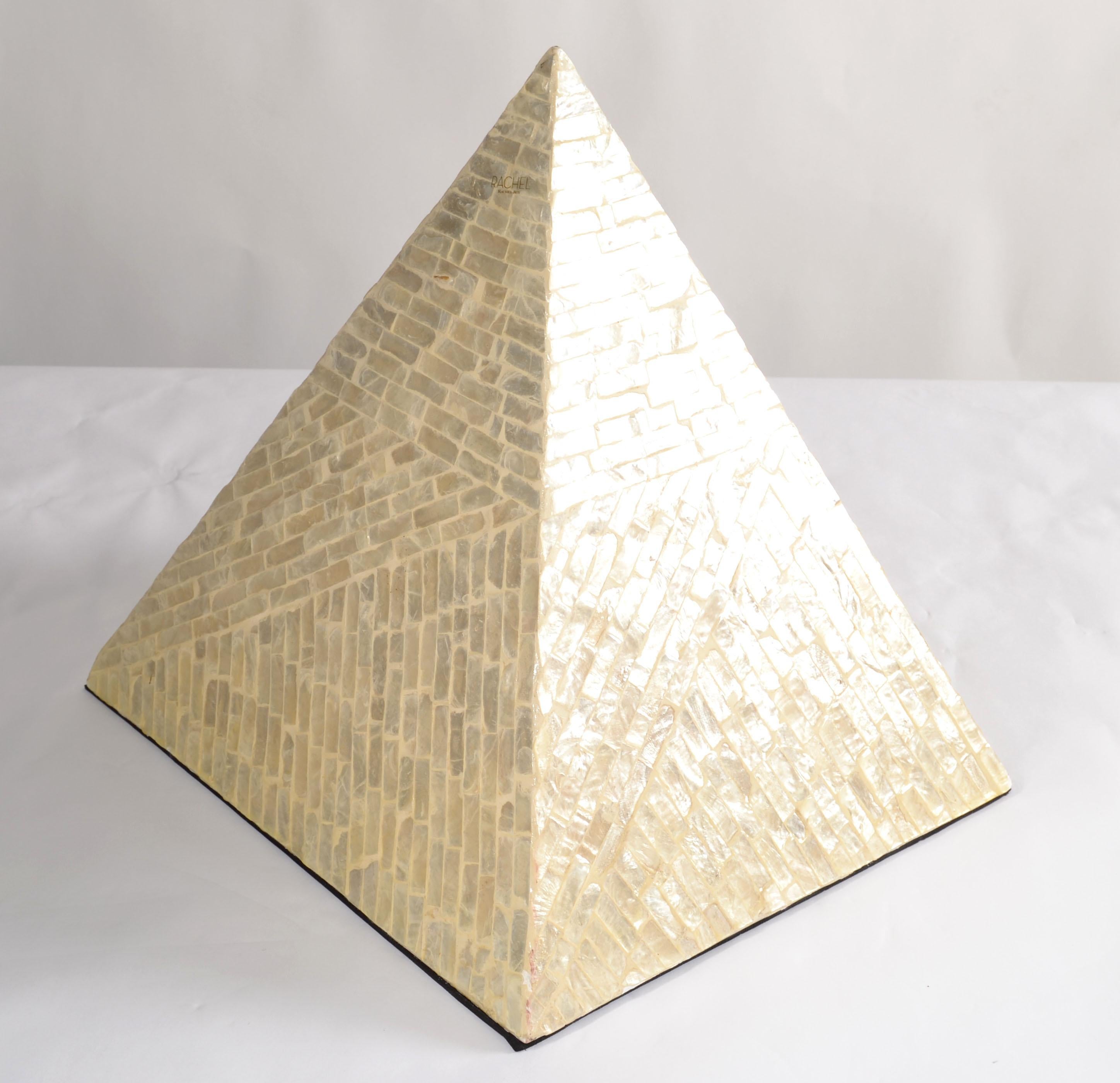 Mother-of-Pearl 1980s Italian Pyramid Mother Of Pearl Wood Sculpture Decorative Object Fine Art  For Sale
