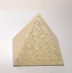 Vintage 1980s Italian Pyramid Mother Of Pearl Wood Sculpture Decorative Object Fine Art 