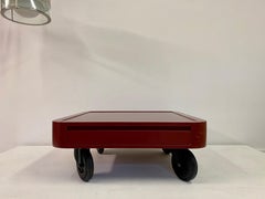 1980s Italian Red Laminate Coffee Table on Wheels