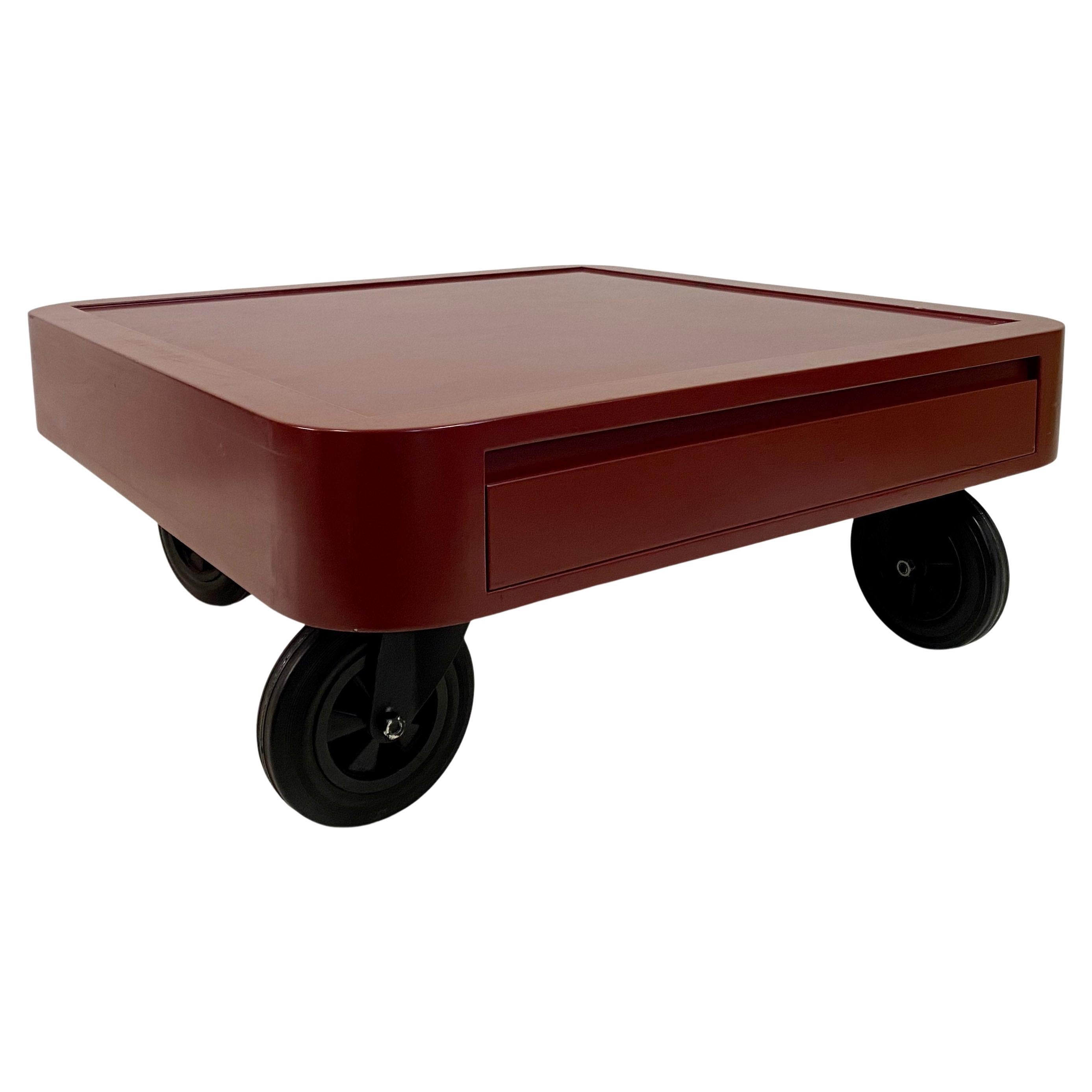 1980s Italian Red Laminate Coffee Table on Wheels For Sale