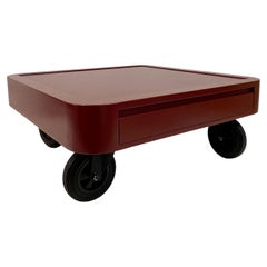 Retro 1980s Italian Red Laminate Coffee Table on Wheels