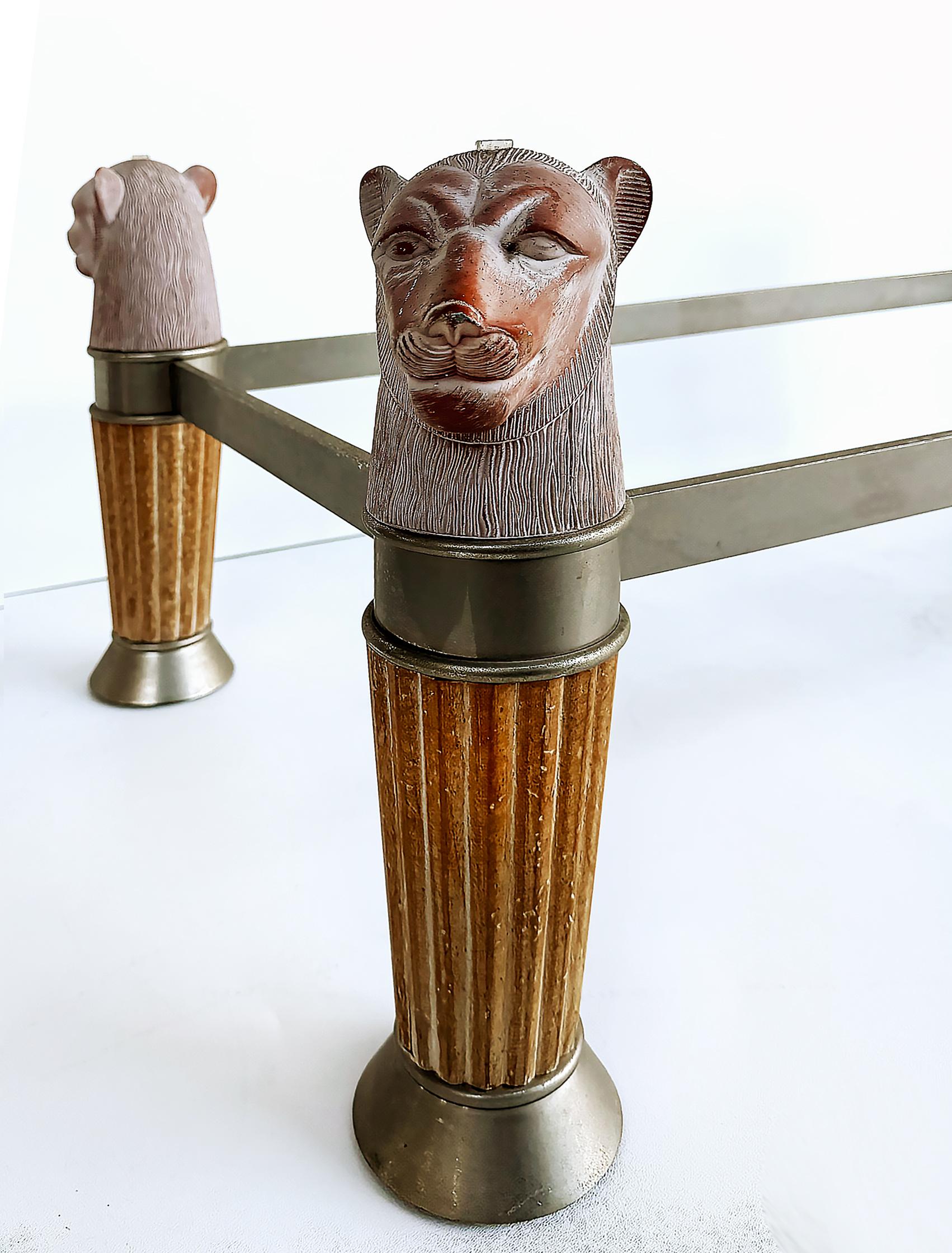 1980 Italian Regency Glass Top Panther Head Cocktail Table Bon état - En vente à Miami, FL