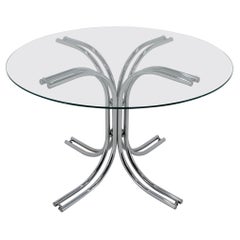 1980s Italian Round Glass and Chrome Plated Dining Table