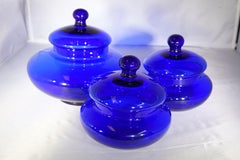 1980s Italian Royal Blue Murano Glass Short Large Jar with Lid
