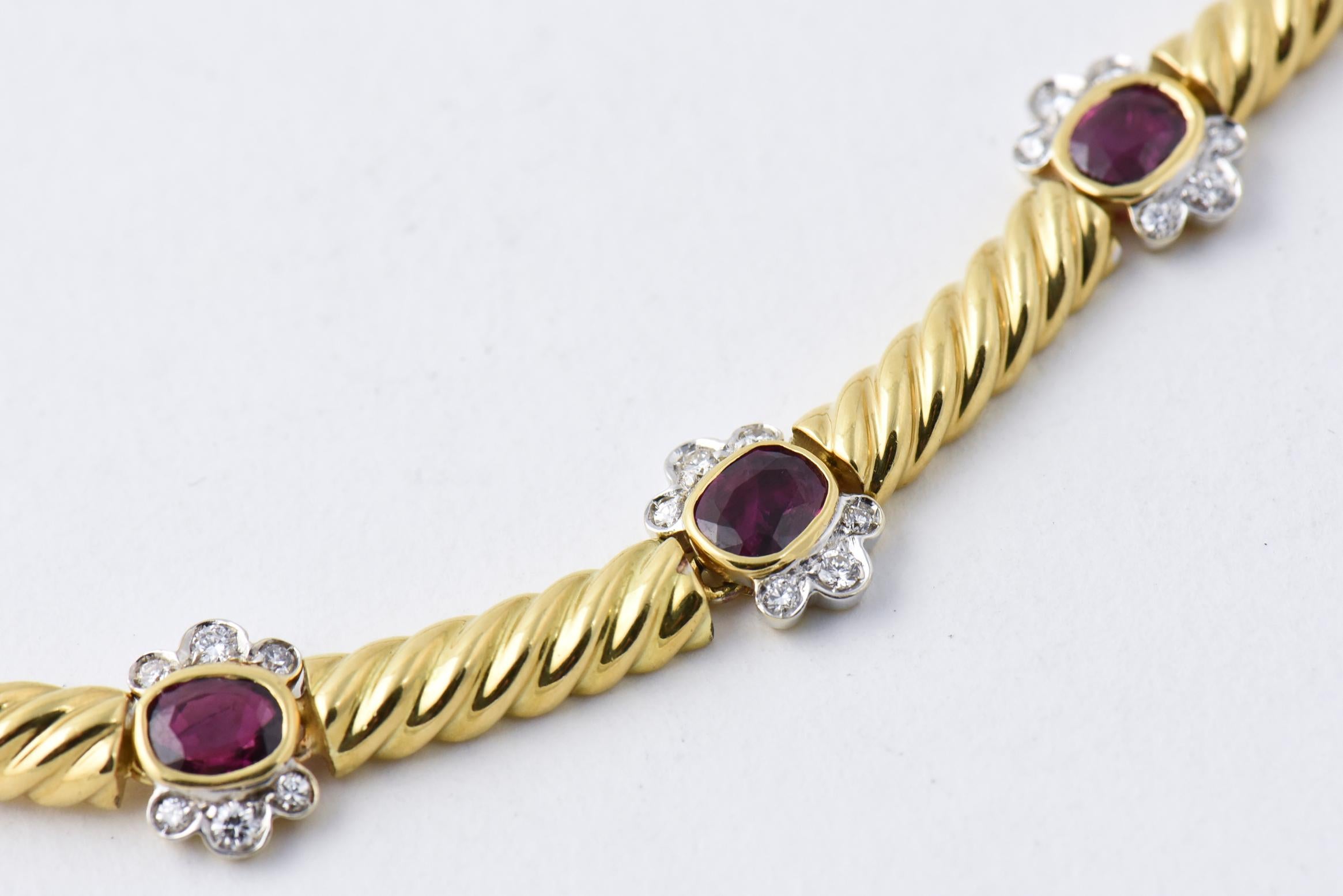 1980s Italian Ruby Diamond Gold Necklace 1