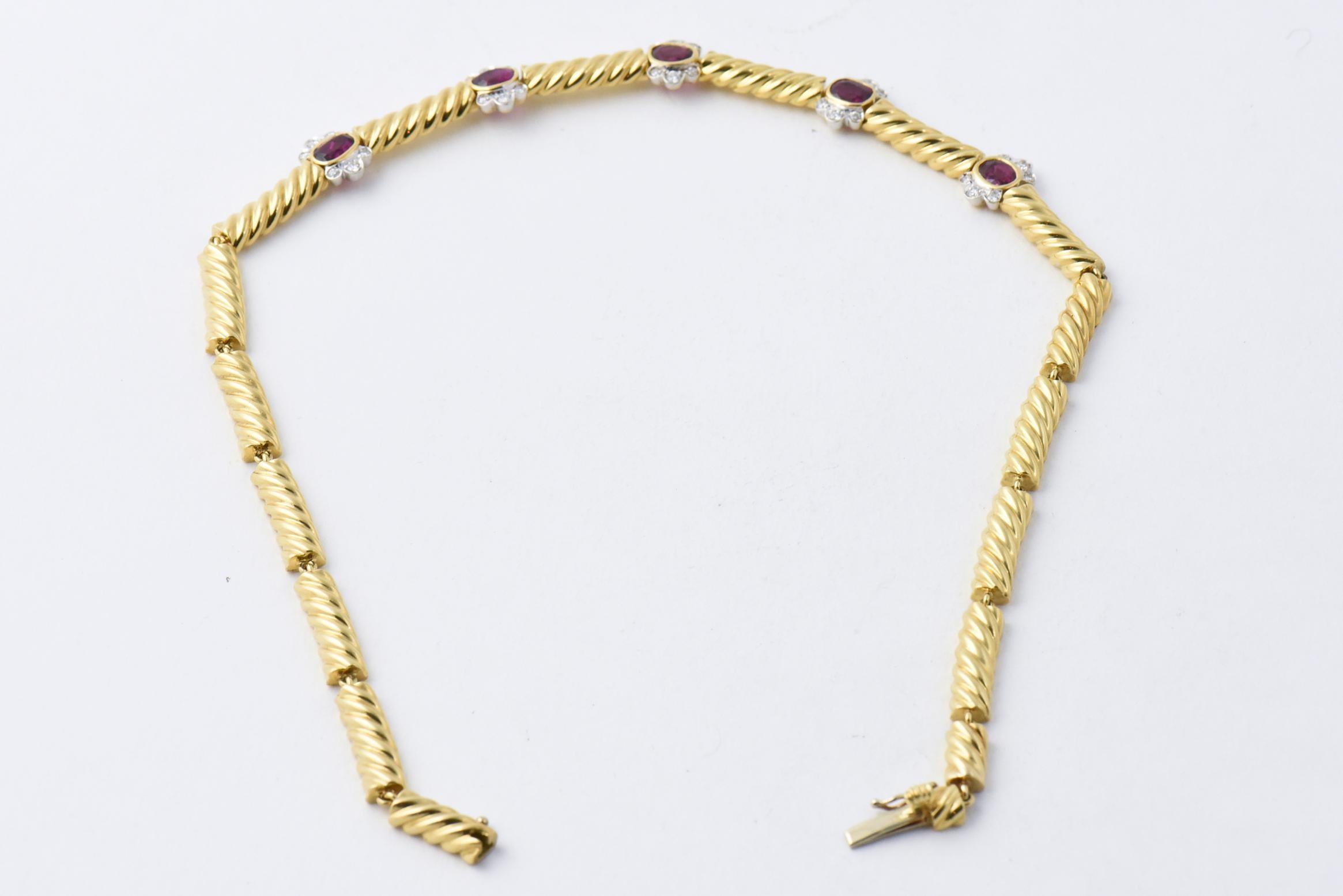 1980s Italian Ruby Diamond Gold Necklace 2
