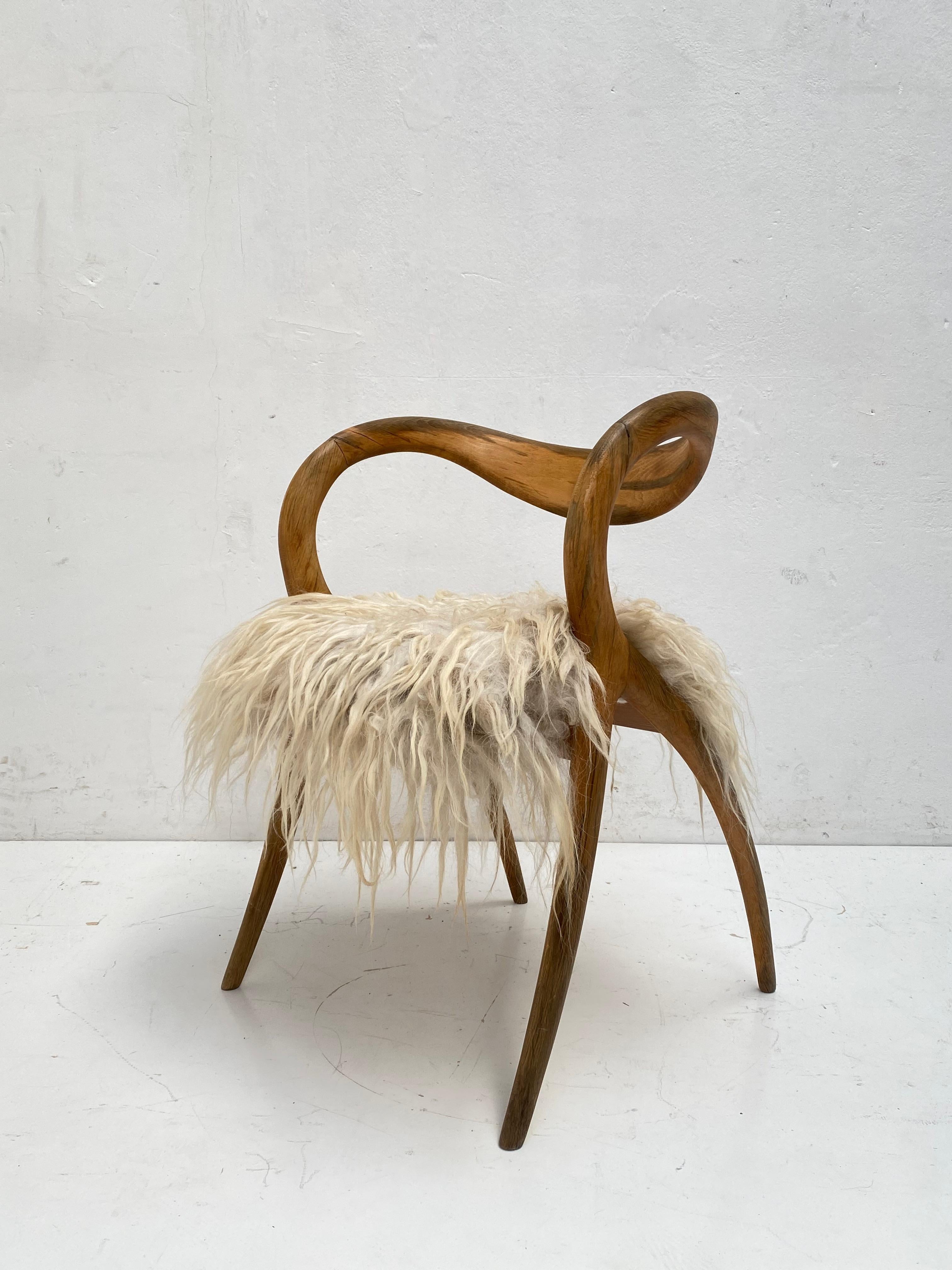 Mid-Century Modern 1980's Italian Sculptural Birch Chair by A. Sibau Custom Felted Wool Upholstery 