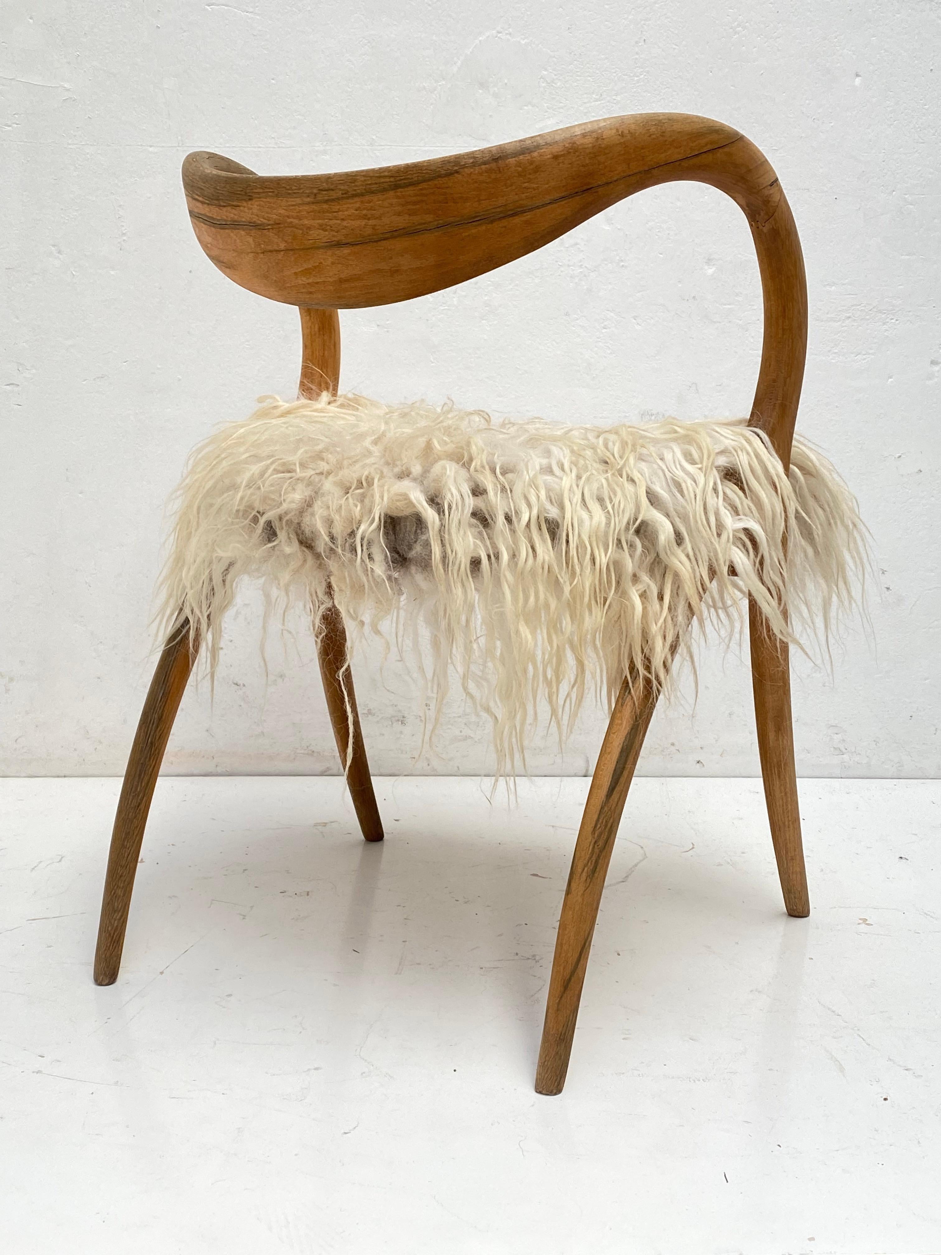 Carved 1980's Italian Sculptural Birch Chair by A. Sibau Custom Felted Wool Upholstery 