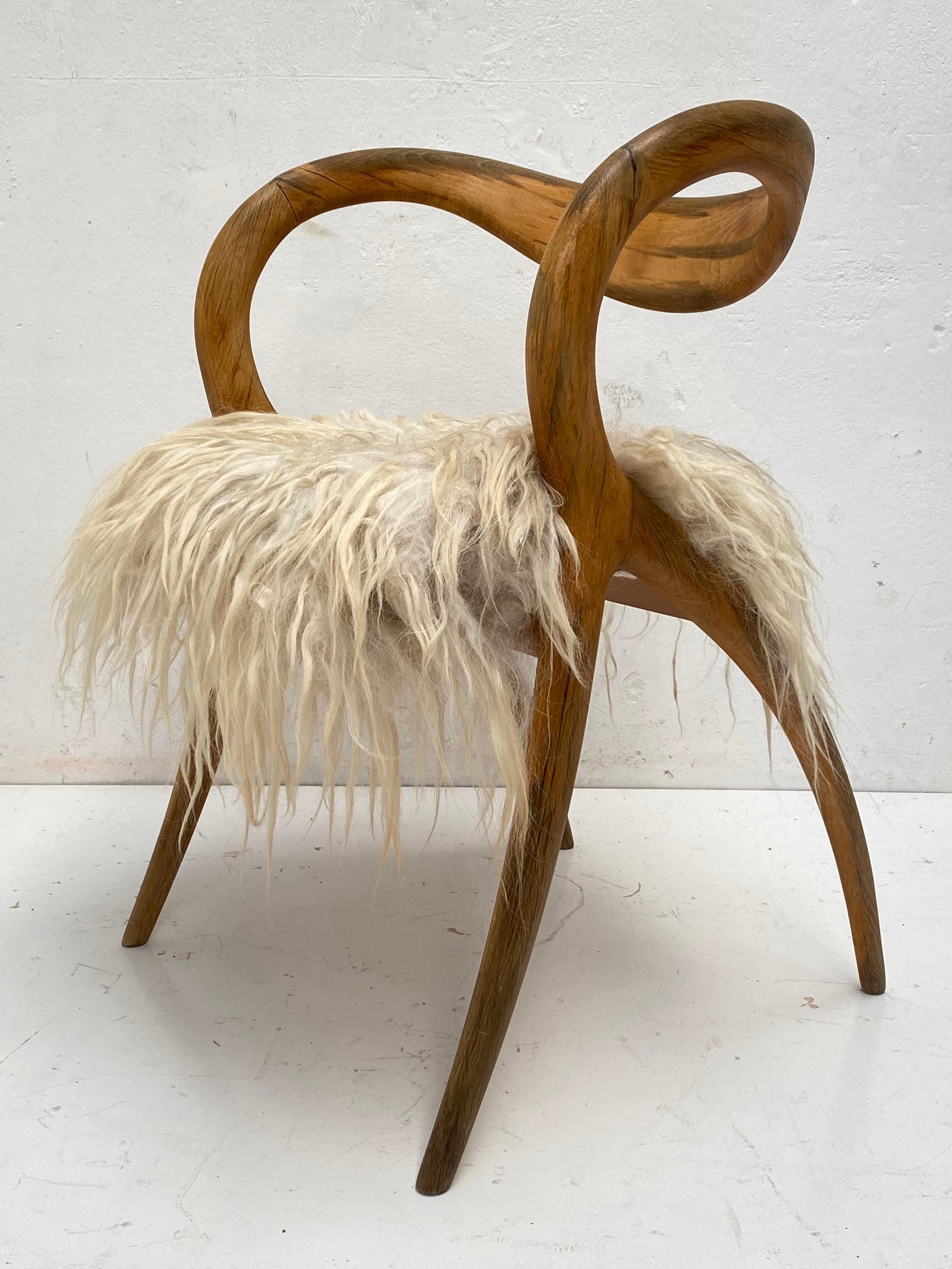 1980's Italian Sculptural Birch Chair by A. Sibau Custom Felted Wool Upholstery  In Good Condition In bergen op zoom, NL