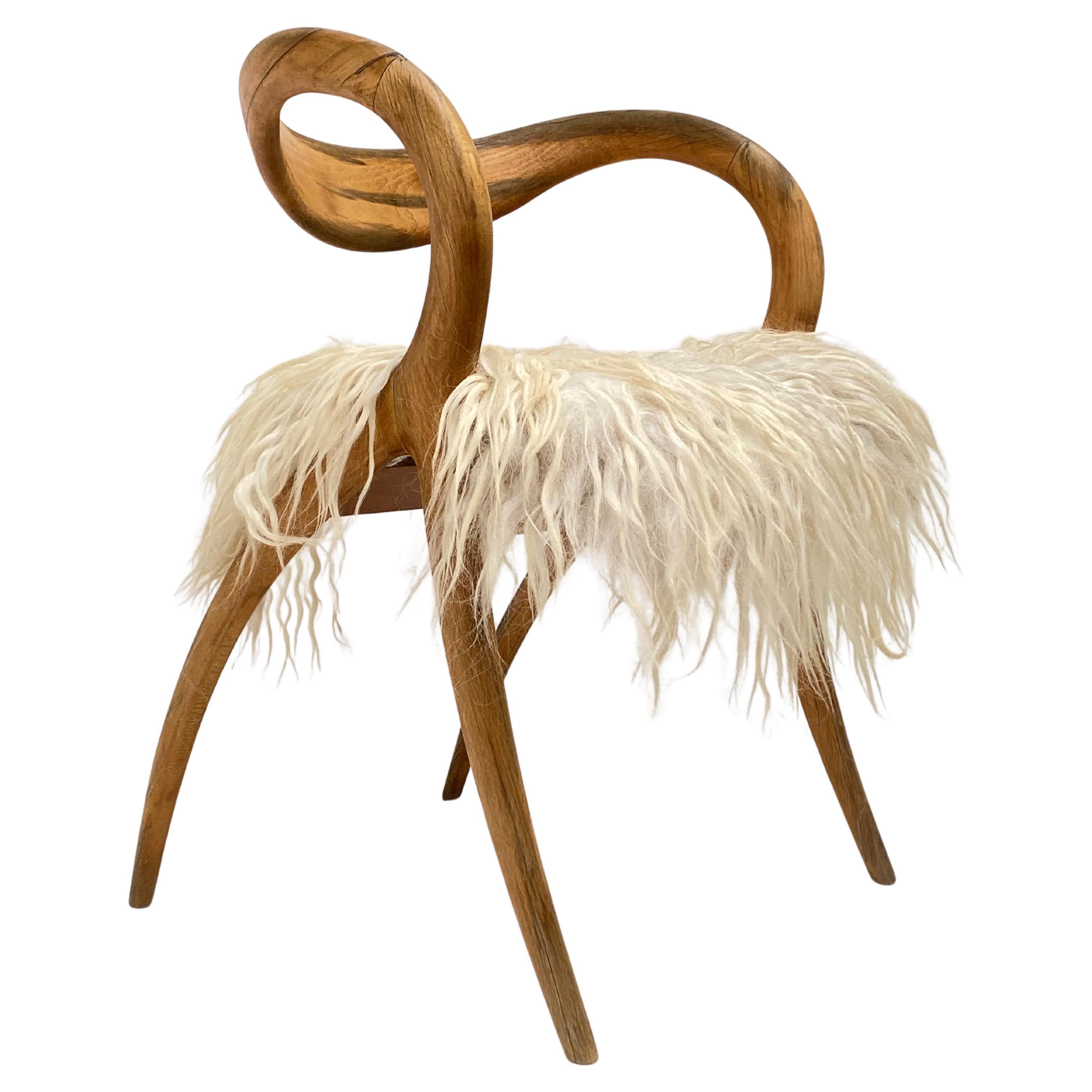 1980's Italian Sculptural Birch Chair by A. Sibau Custom Felted Wool Upholstery 