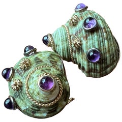 1980s Italian Shell, Amethyst and Gold Earrings