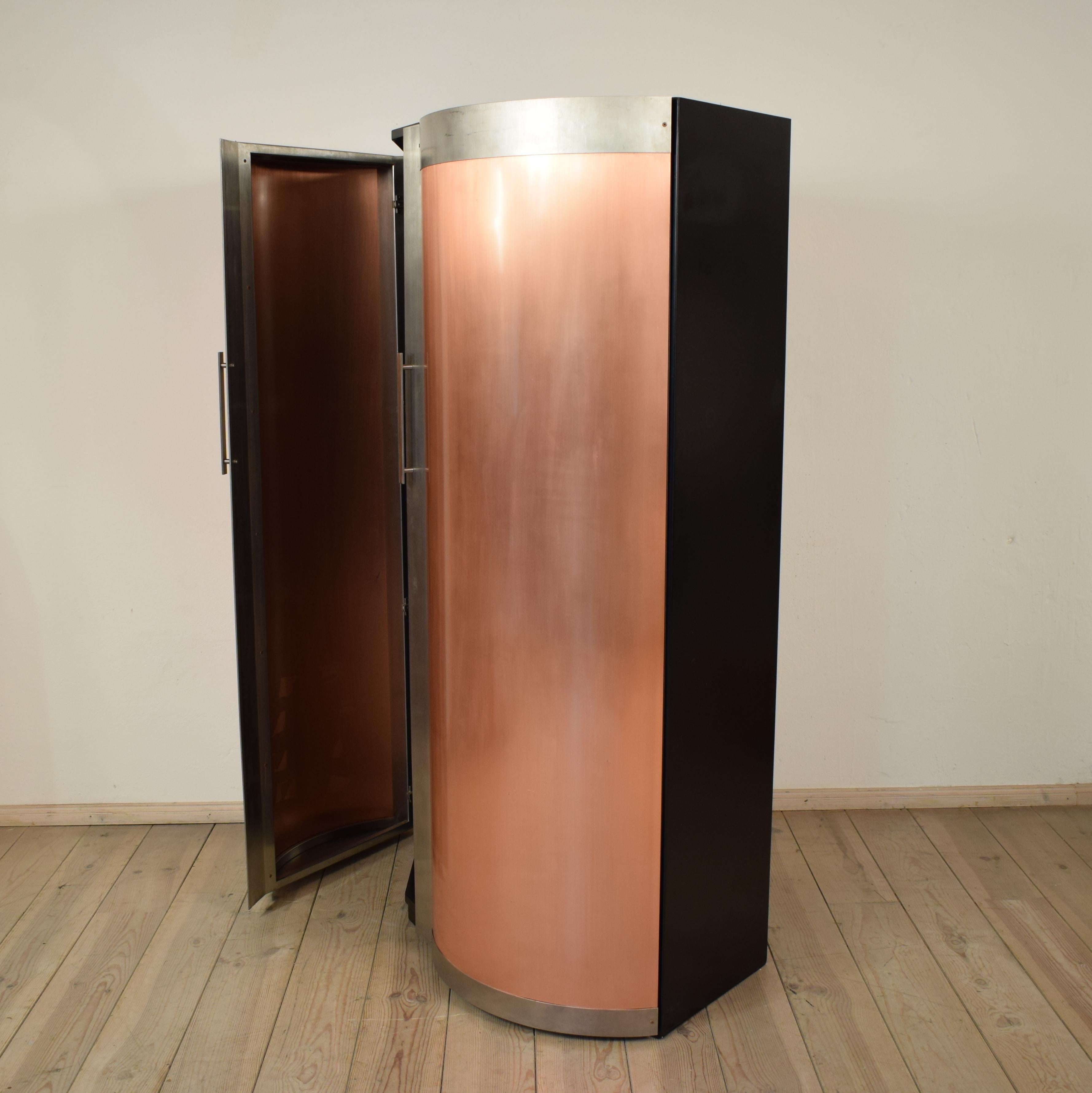 1980s Italian Space Age Memphis Corner Cabinet / Copper Doors and Black Corpus For Sale 4